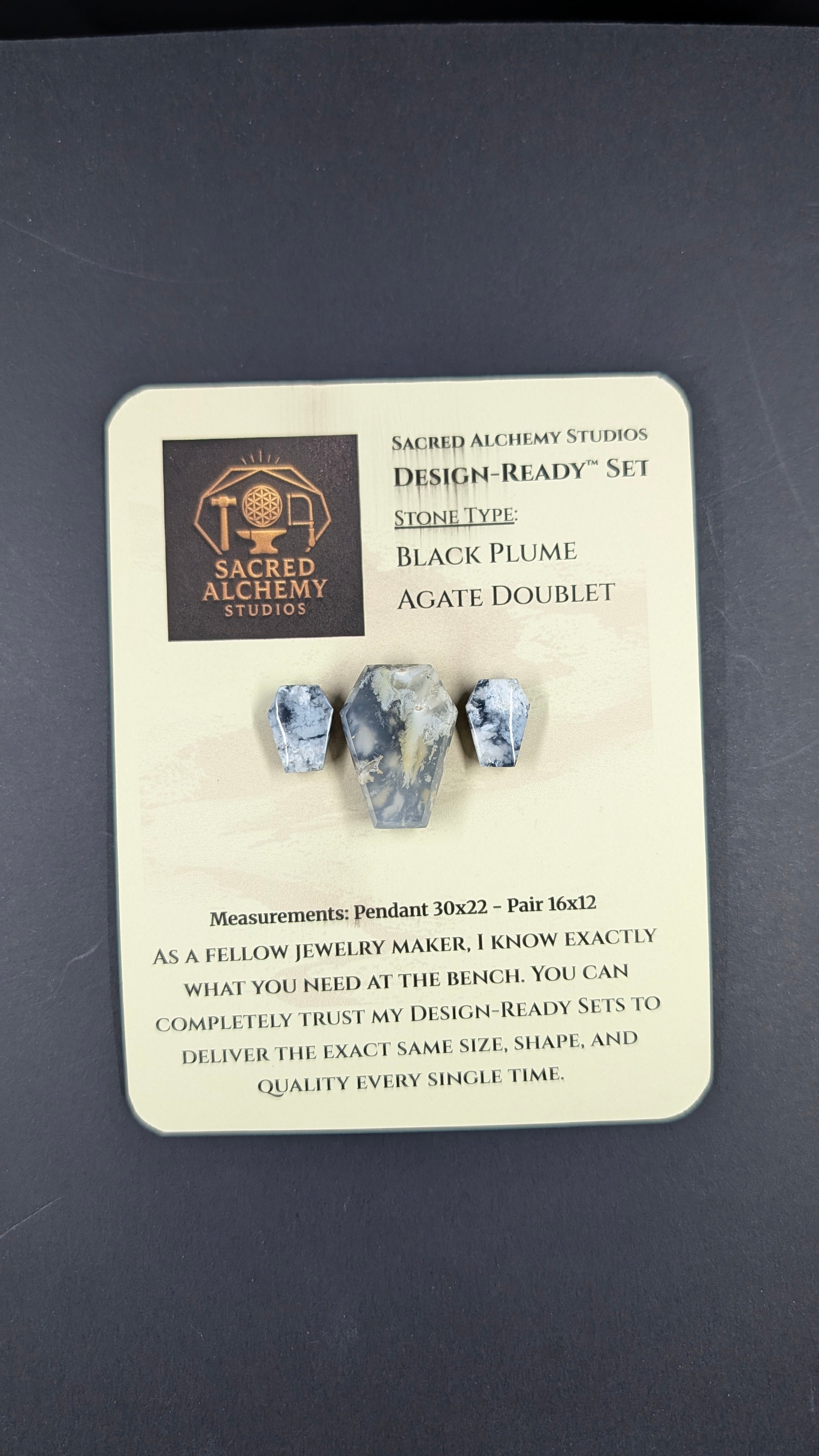 Coffin Shape - Black Plume Agate Doublet - Design-Ready™ Set