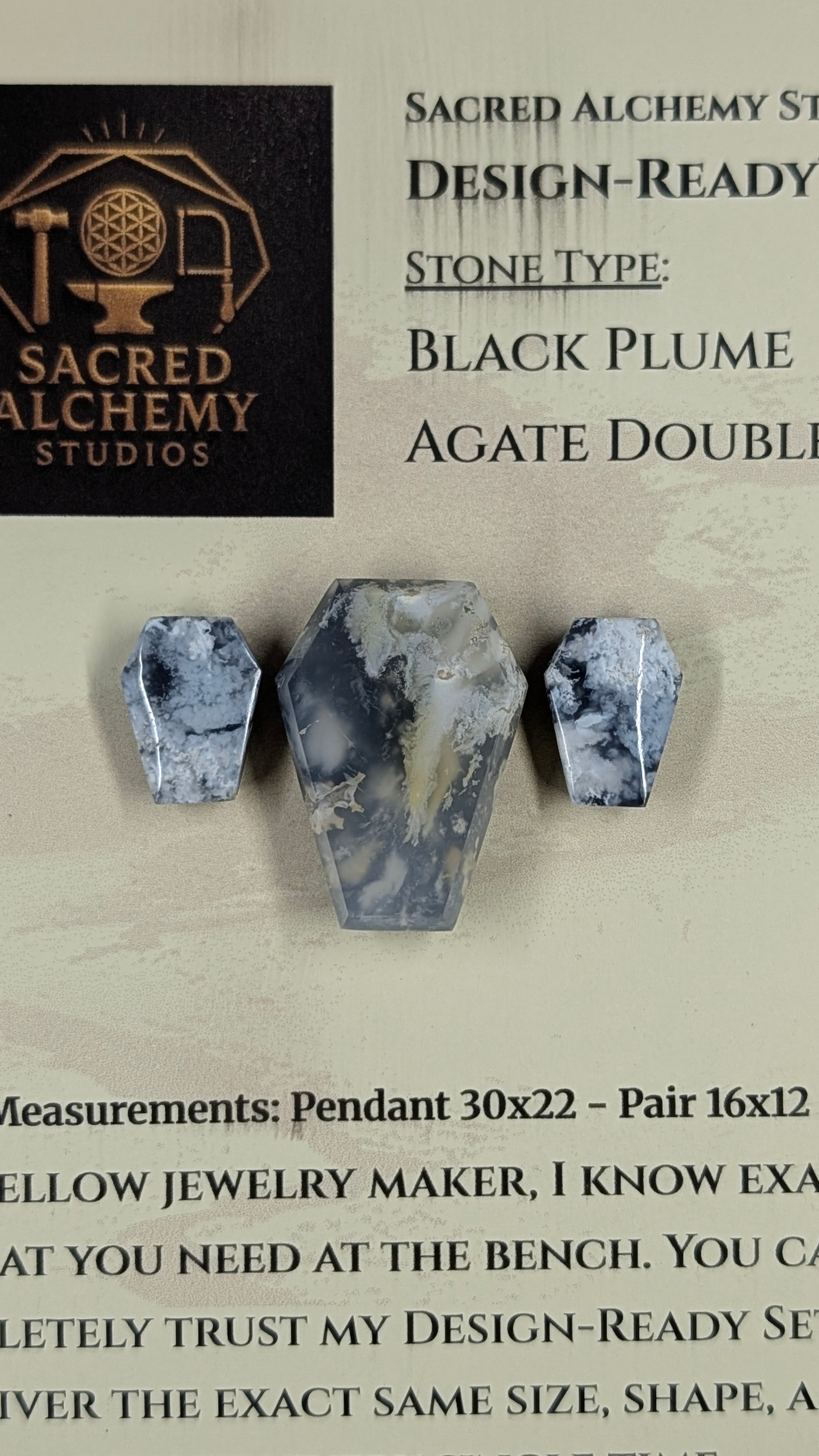 Coffin Shape - Black Plume Agate Doublet - Design-Ready™ Set