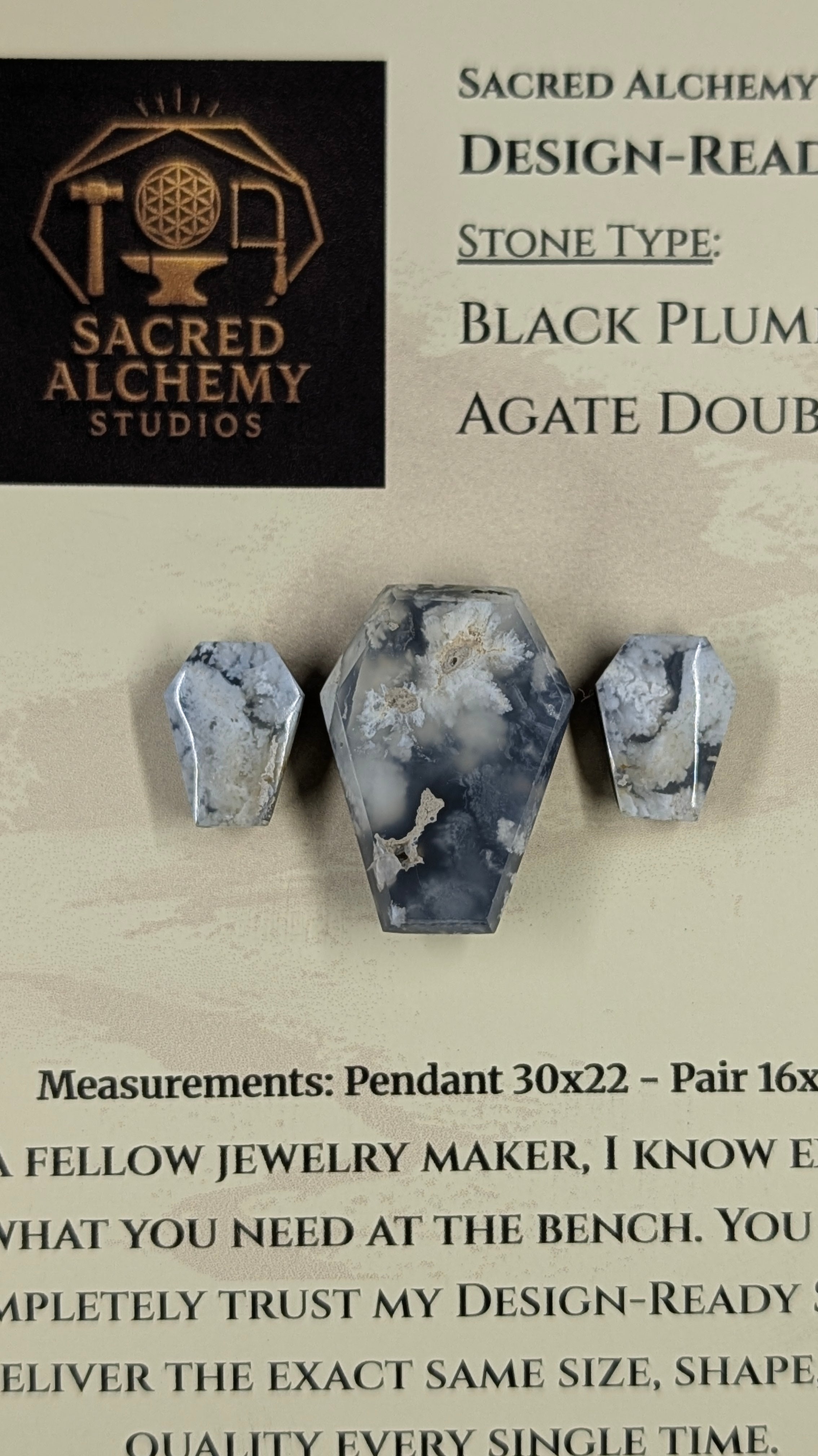 Coffin Shape - Black Plume Agate Doublet - Design-Ready™ Set