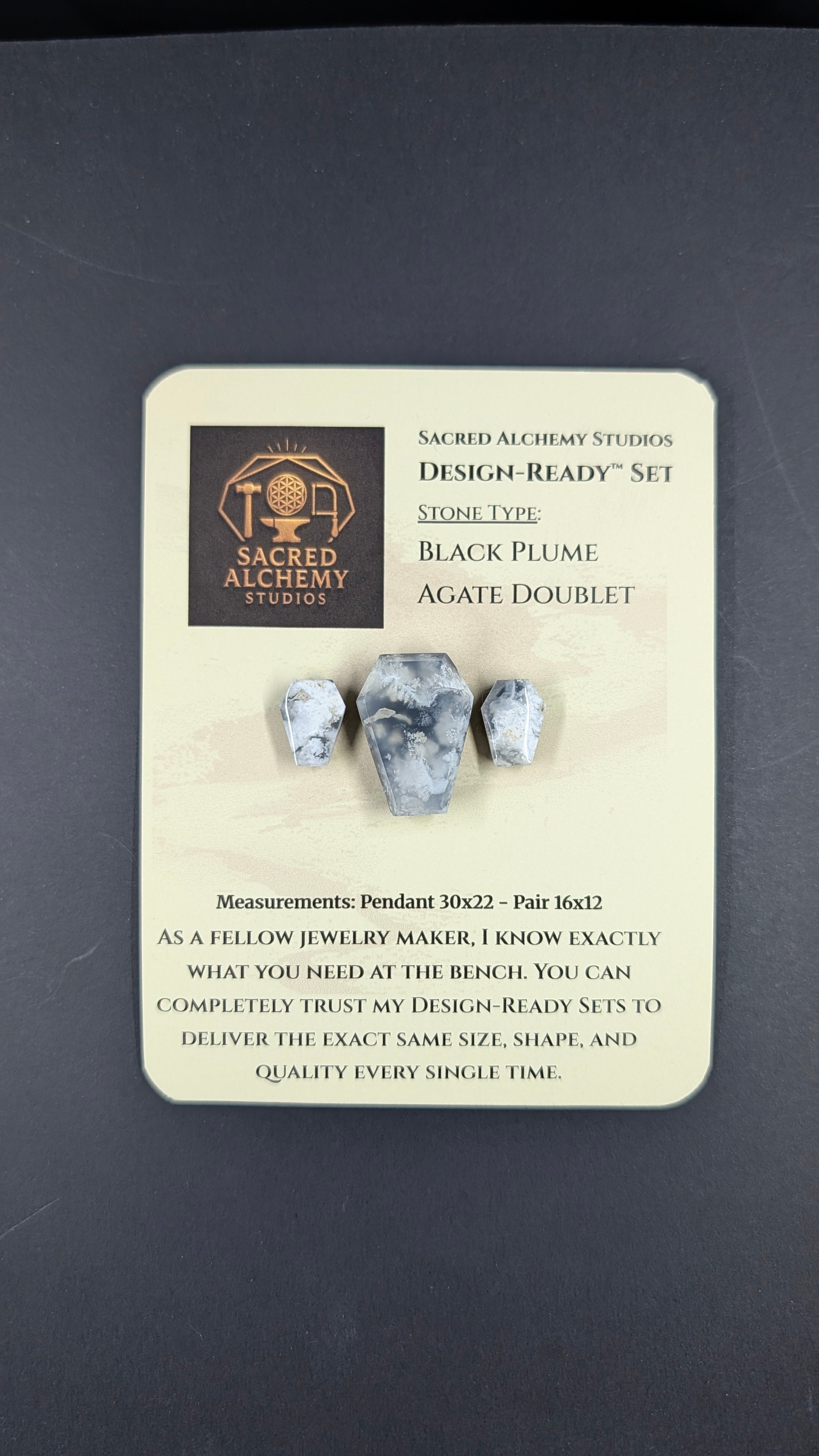 Coffin Shape - Black Plume Agate Doublet - Design-Ready™ Set