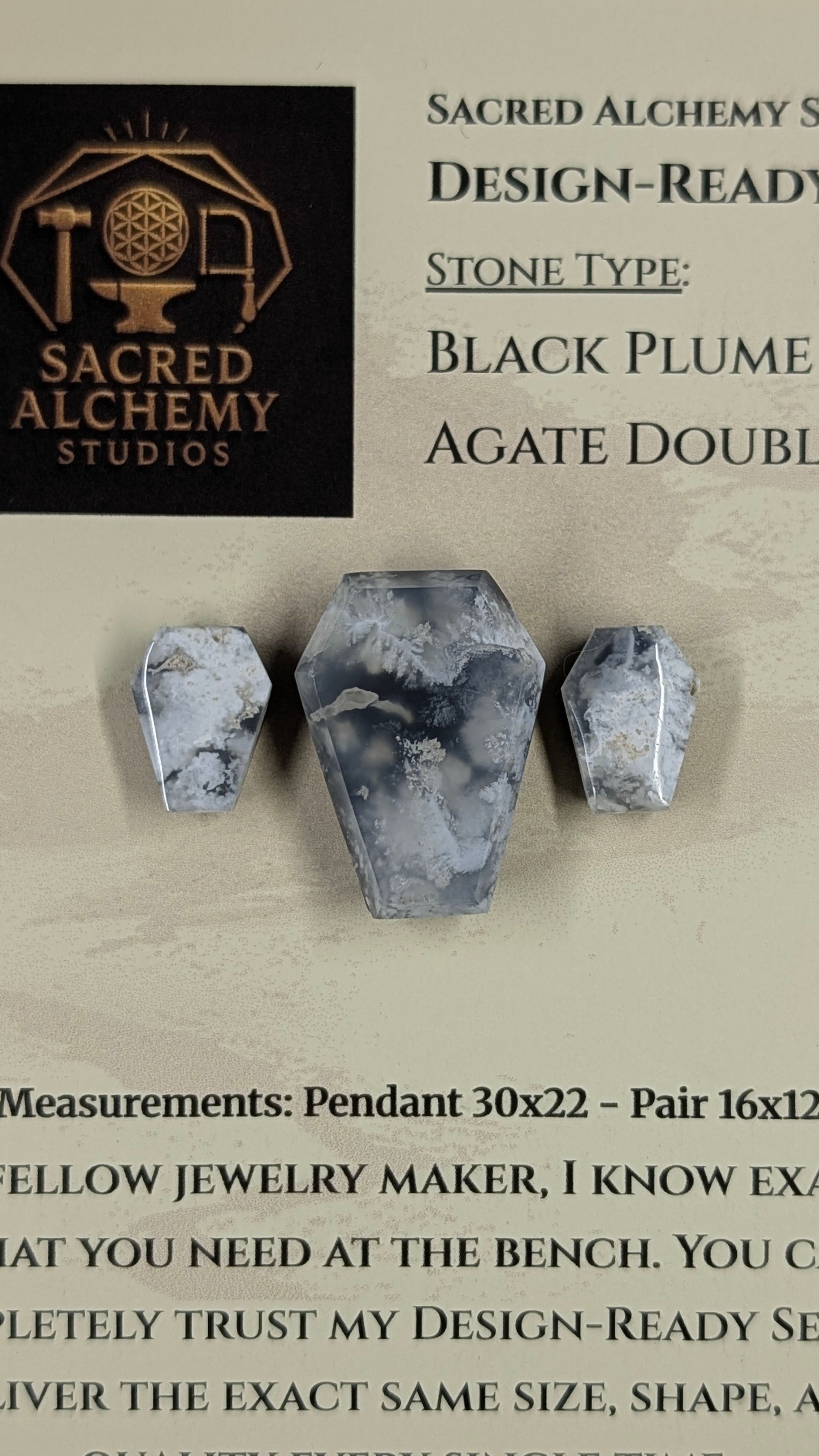 Coffin Shape - Black Plume Agate Doublet - Design-Ready™ Set