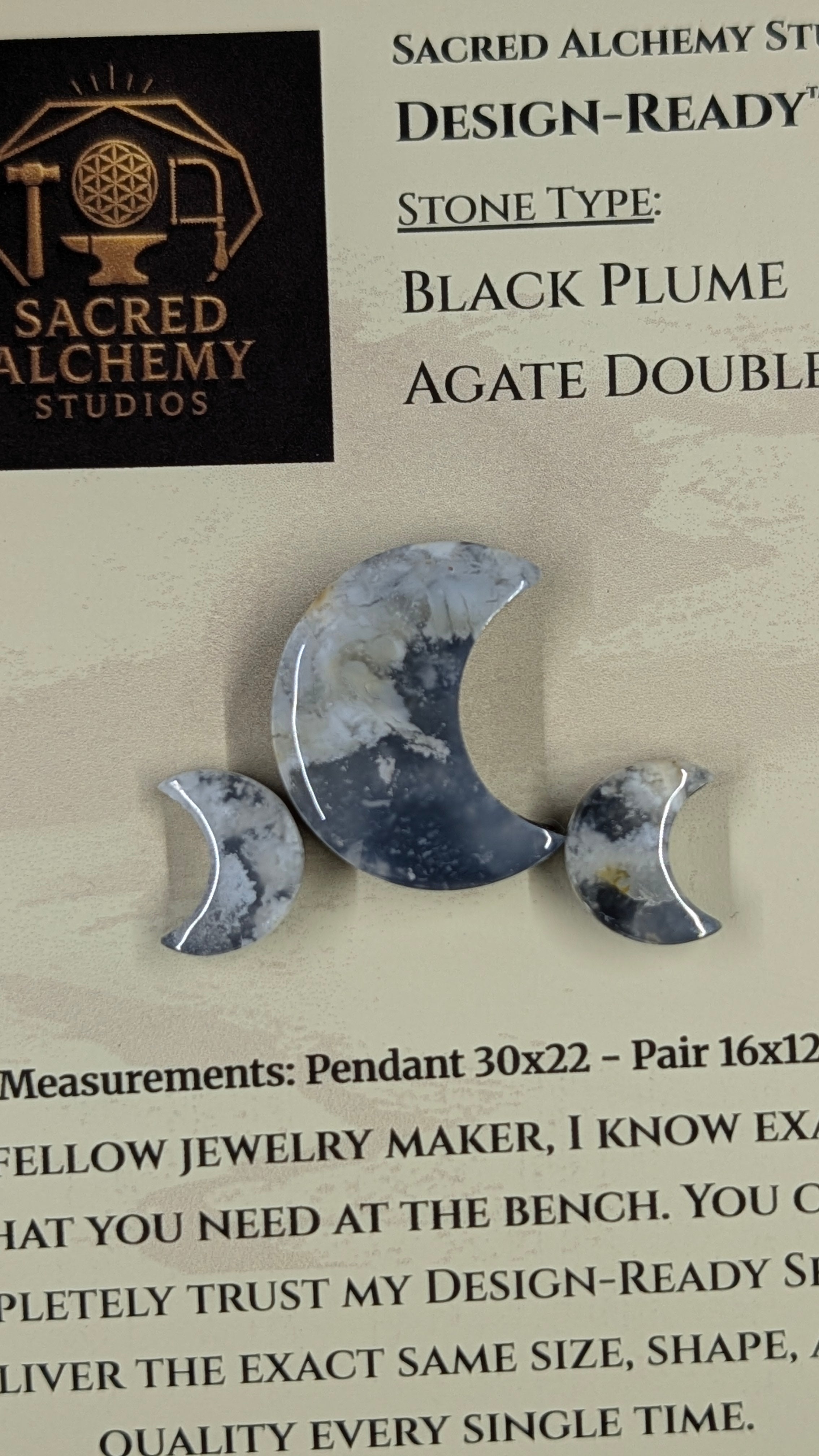 Crescent Moon - Black Plume Agate Doublet - Design-Ready™ Set