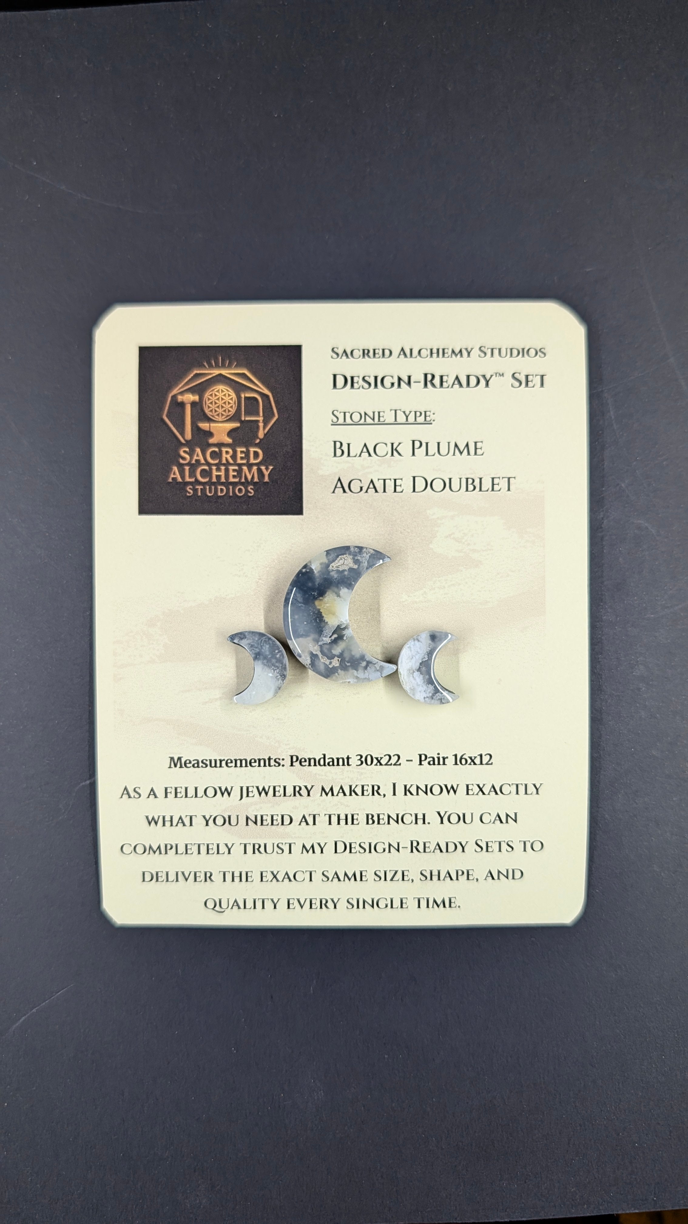 Crescent Moon - Black Plume Agate Doublet - Design-Ready™ Set