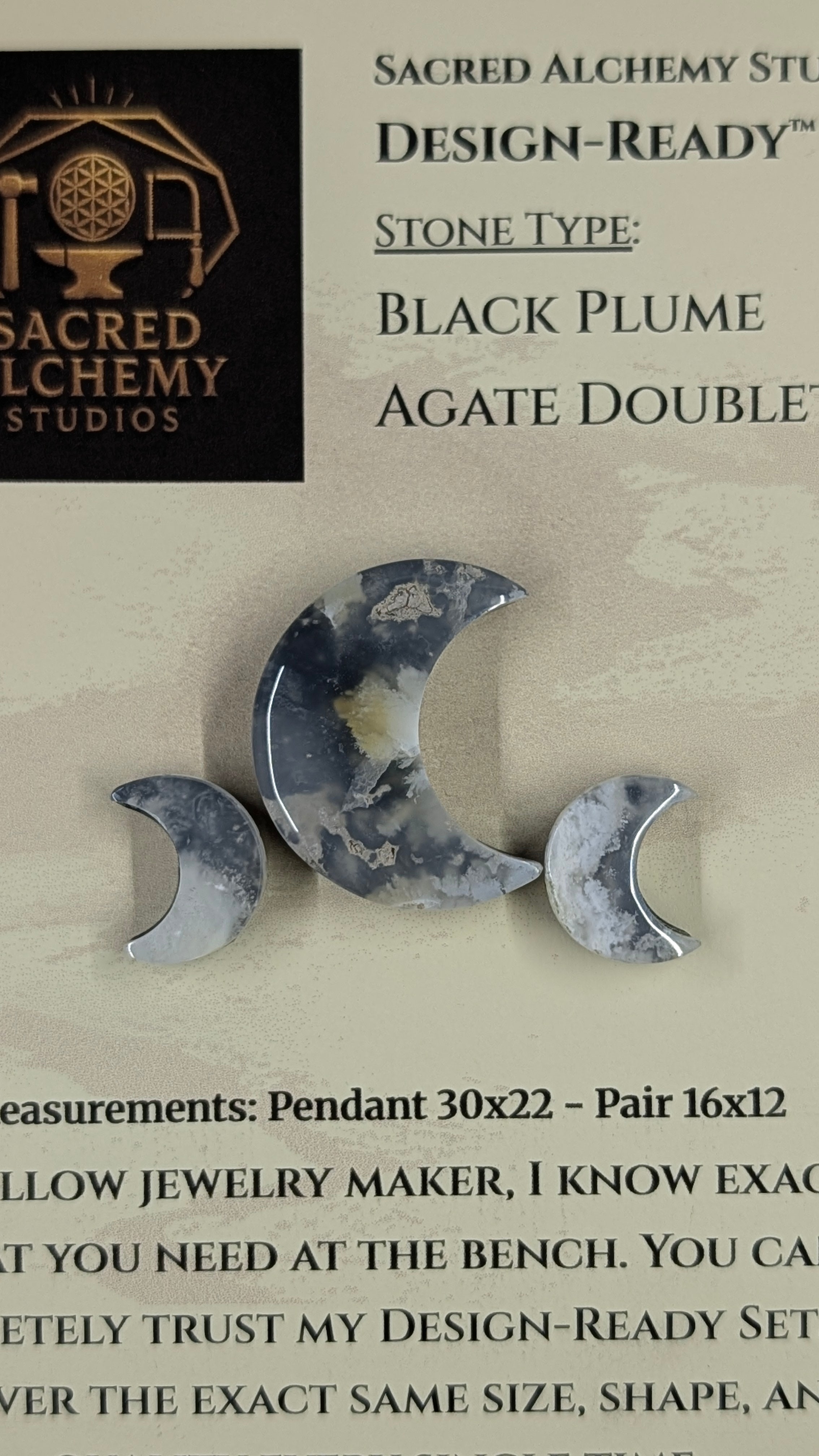 Crescent Moon - Black Plume Agate Doublet - Design-Ready™ Set