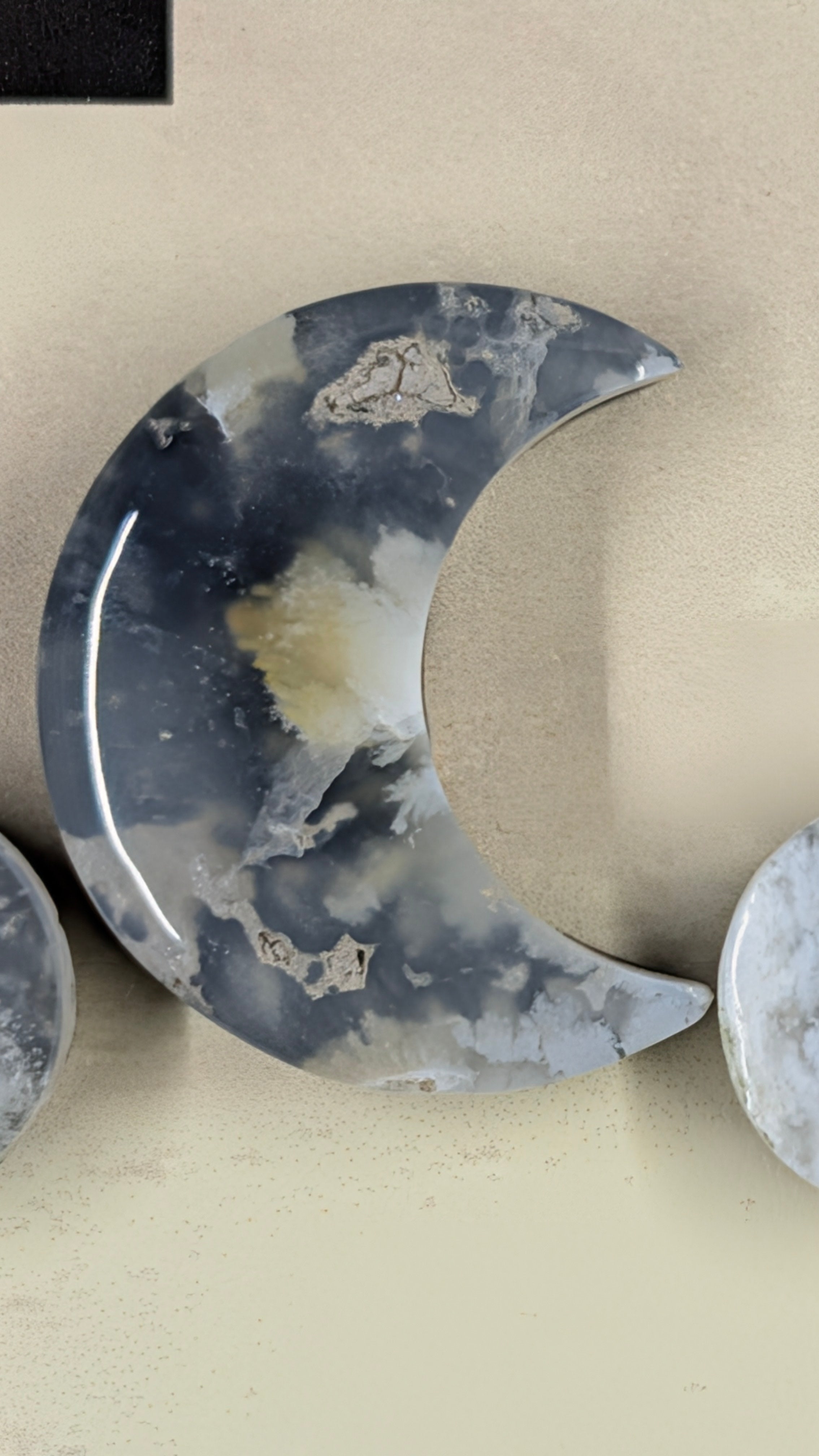 Crescent Moon - Black Plume Agate Doublet - Design-Ready™ Set