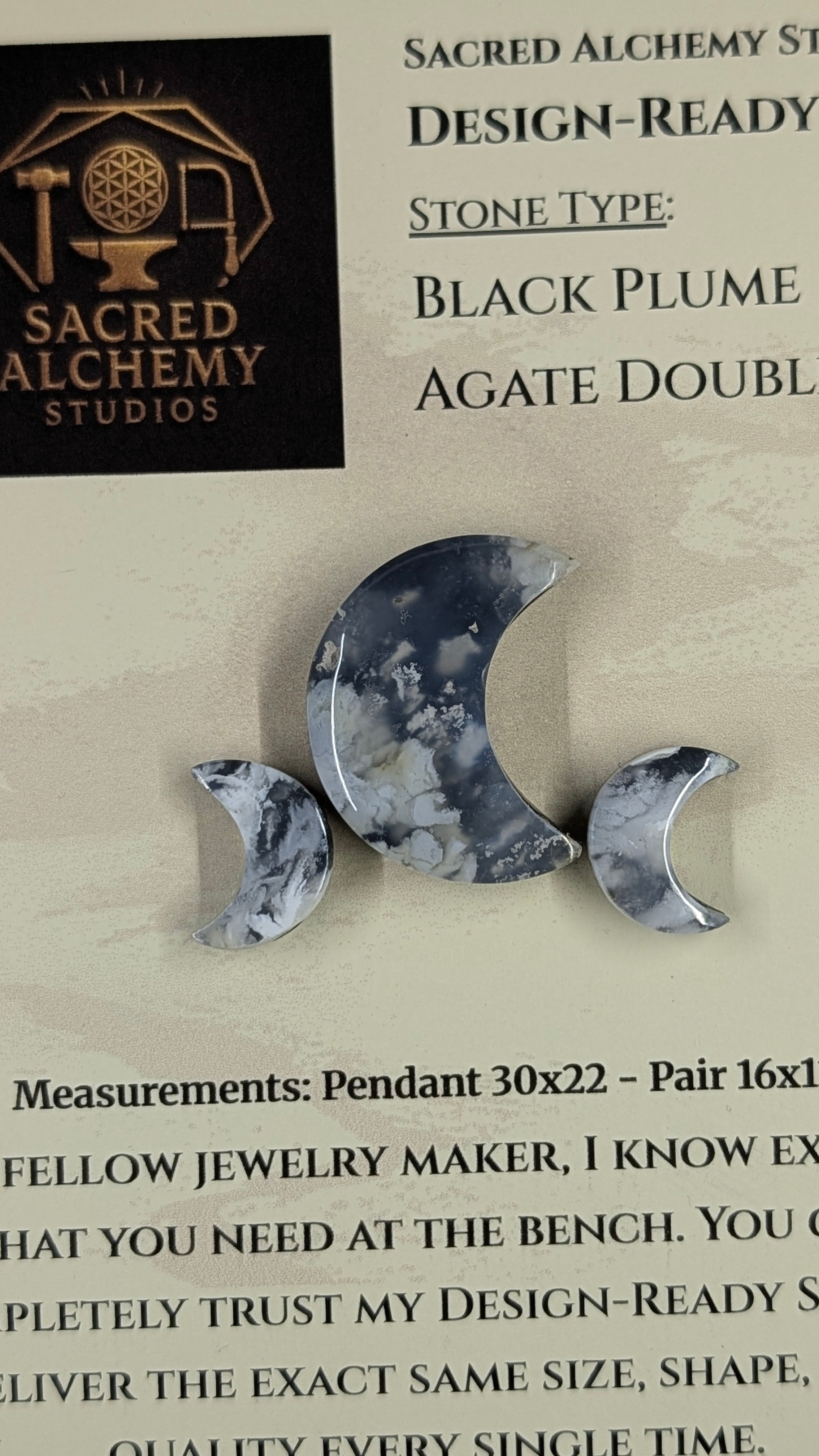 Crescent Moon - Black Plume Agate Doublet - Design-Ready™ Set