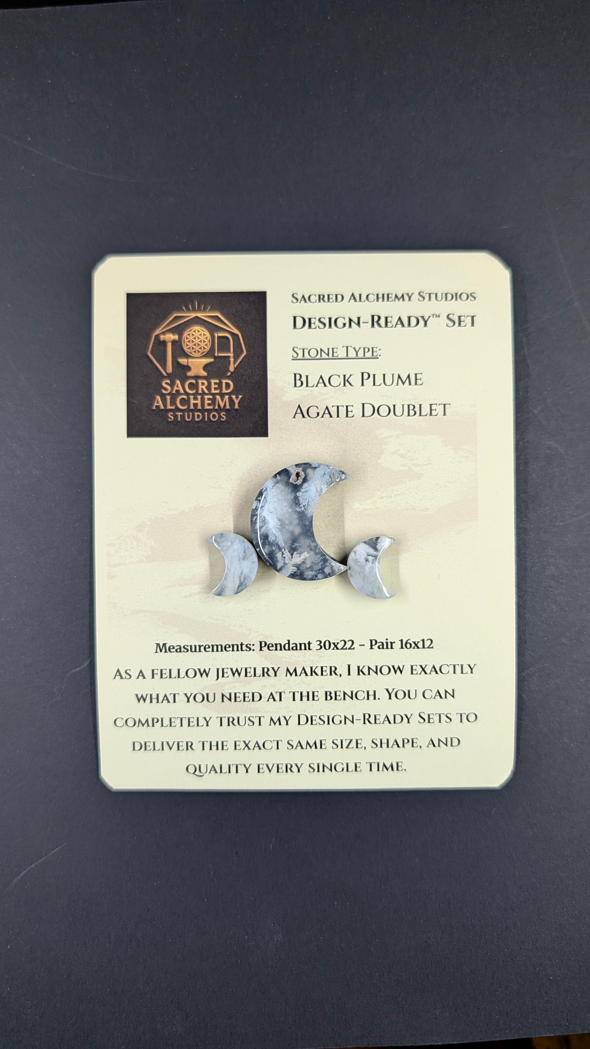 Crescent Moon - Black Plume Agate Doublet - Design-Ready™ Set