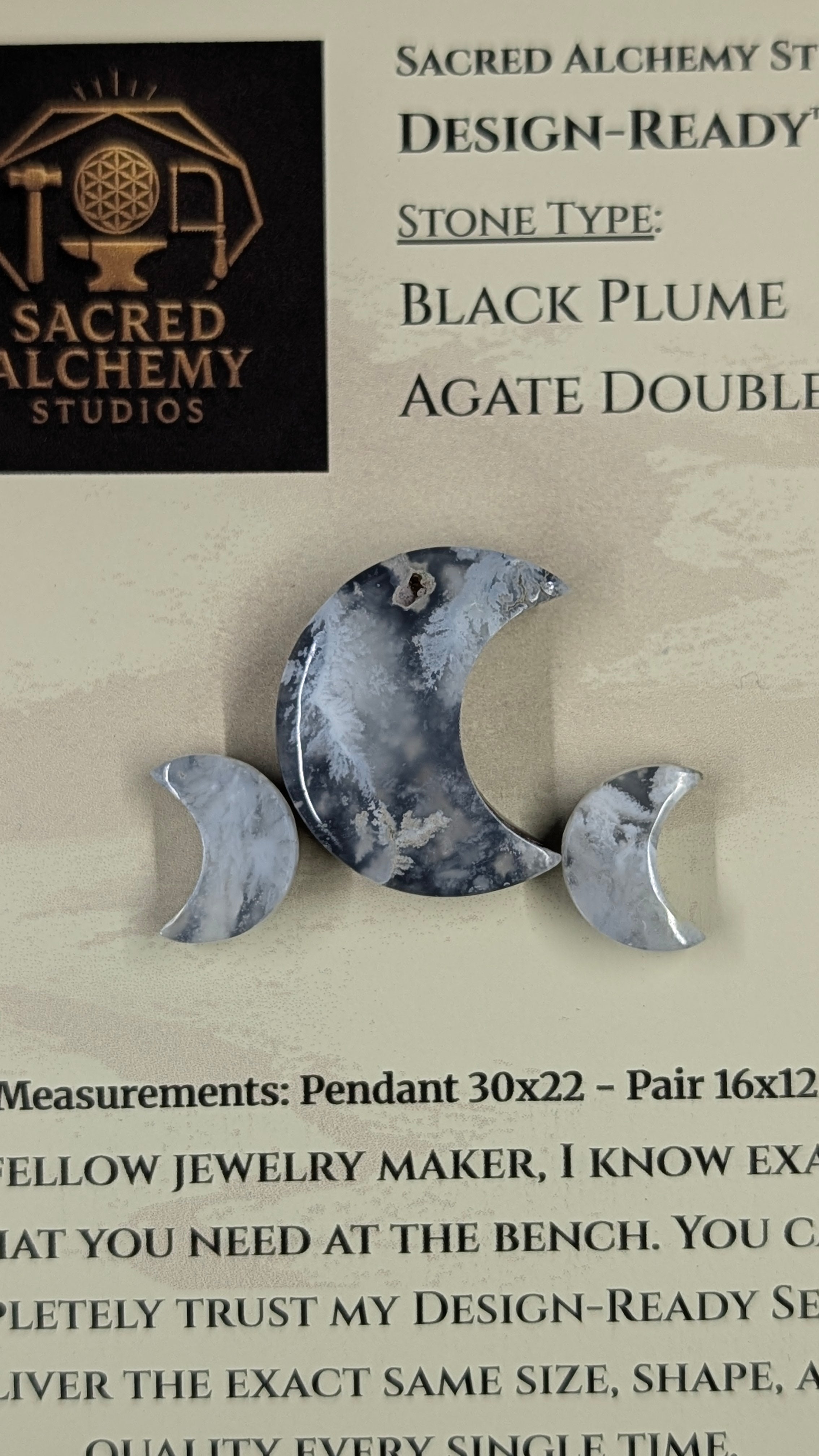Crescent Moon - Black Plume Agate Doublet - Design-Ready™ Set