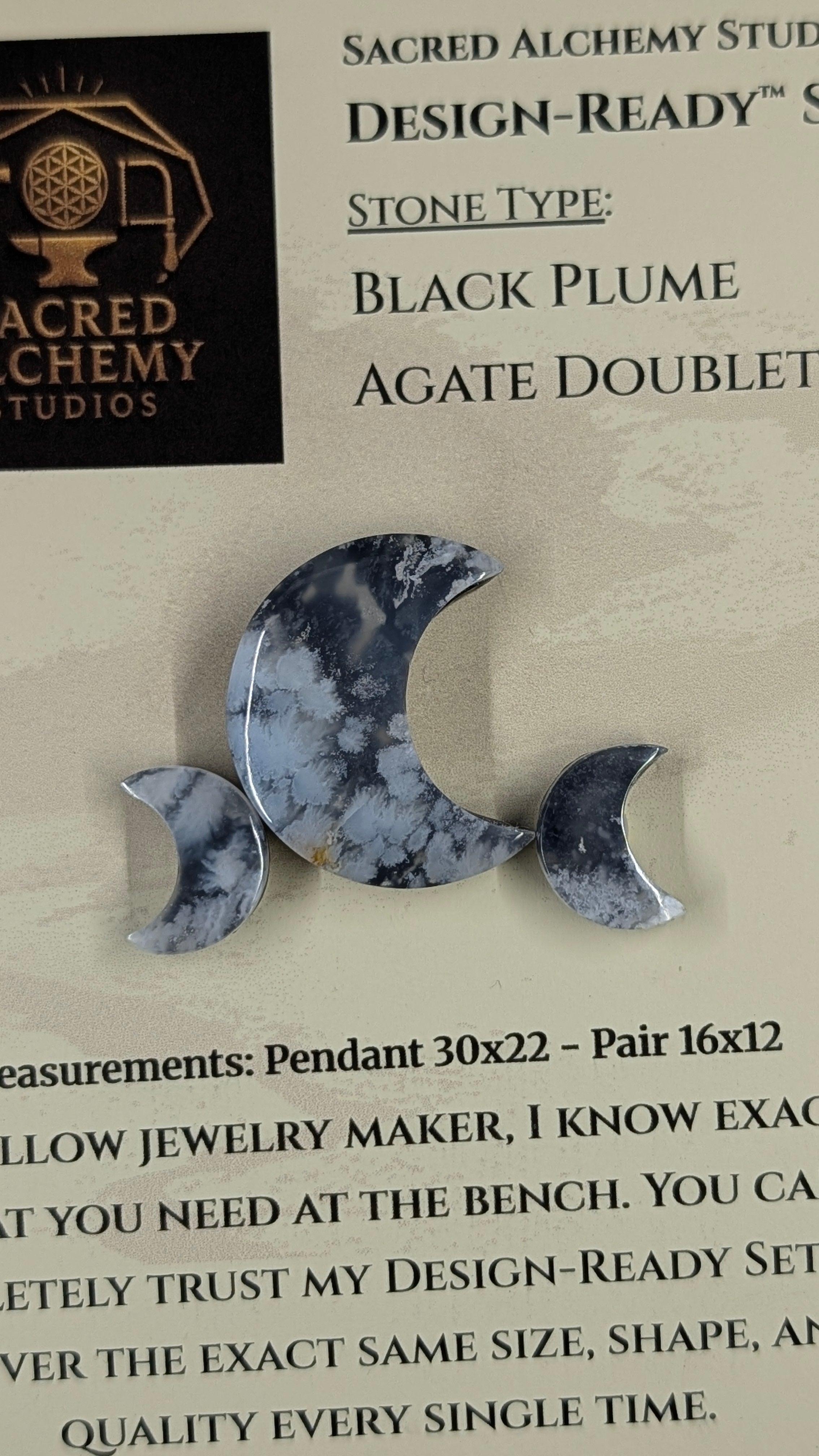 Crescent Moon - Black Plume Agate Doublet - Design-Ready™ Set
