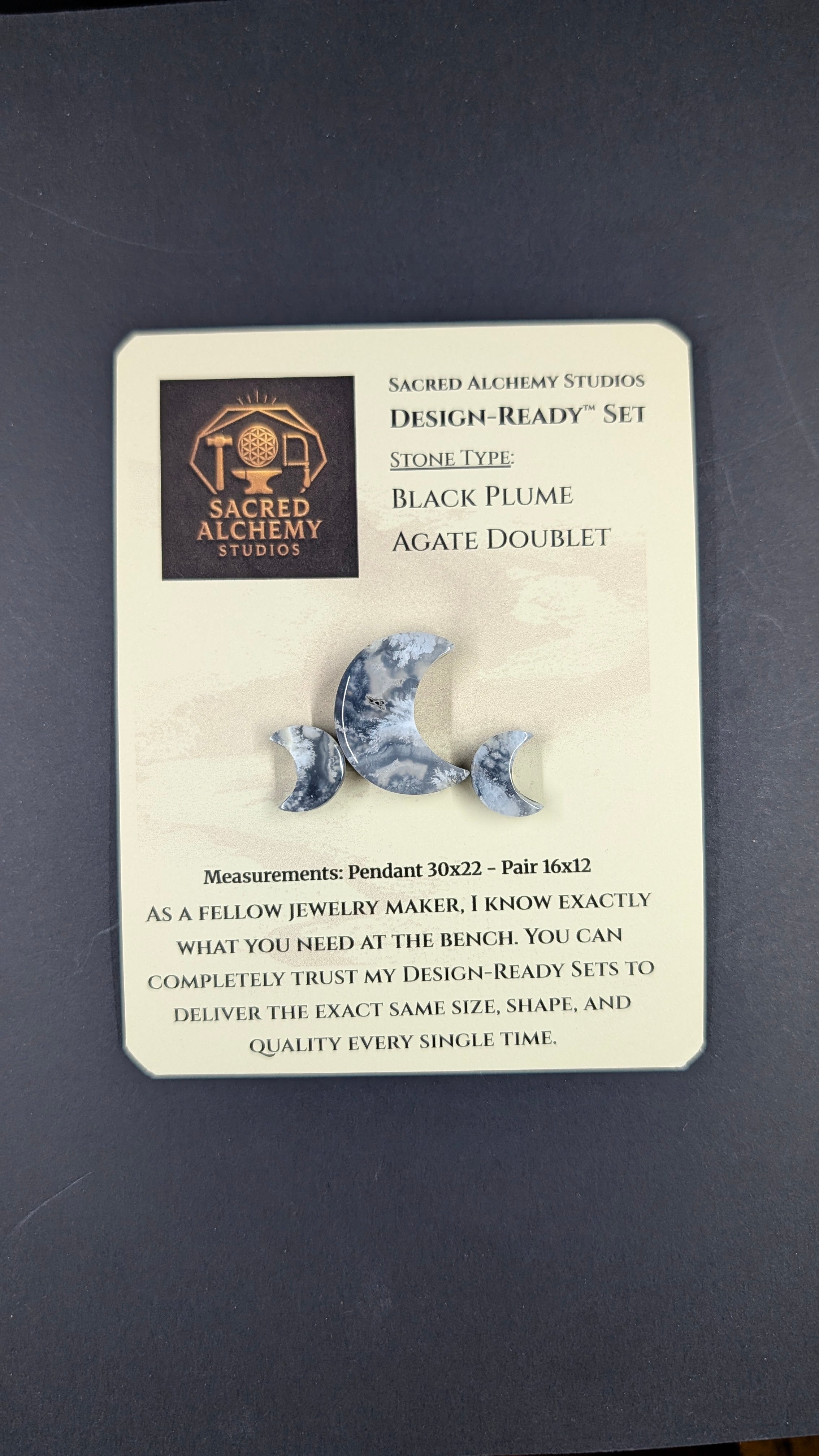 Crescent Moon - Black Plume Agate Doublet - Design-Ready™ Set