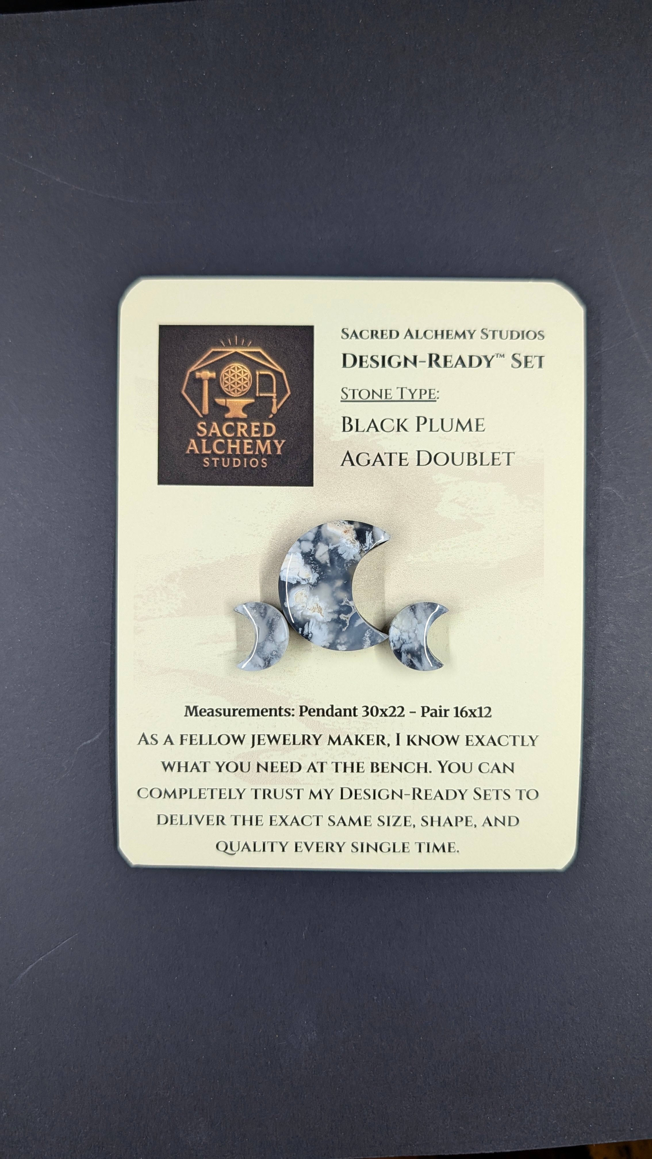 Crescent Moon - Black Plume Agate Doublet - Design-Ready™ Set