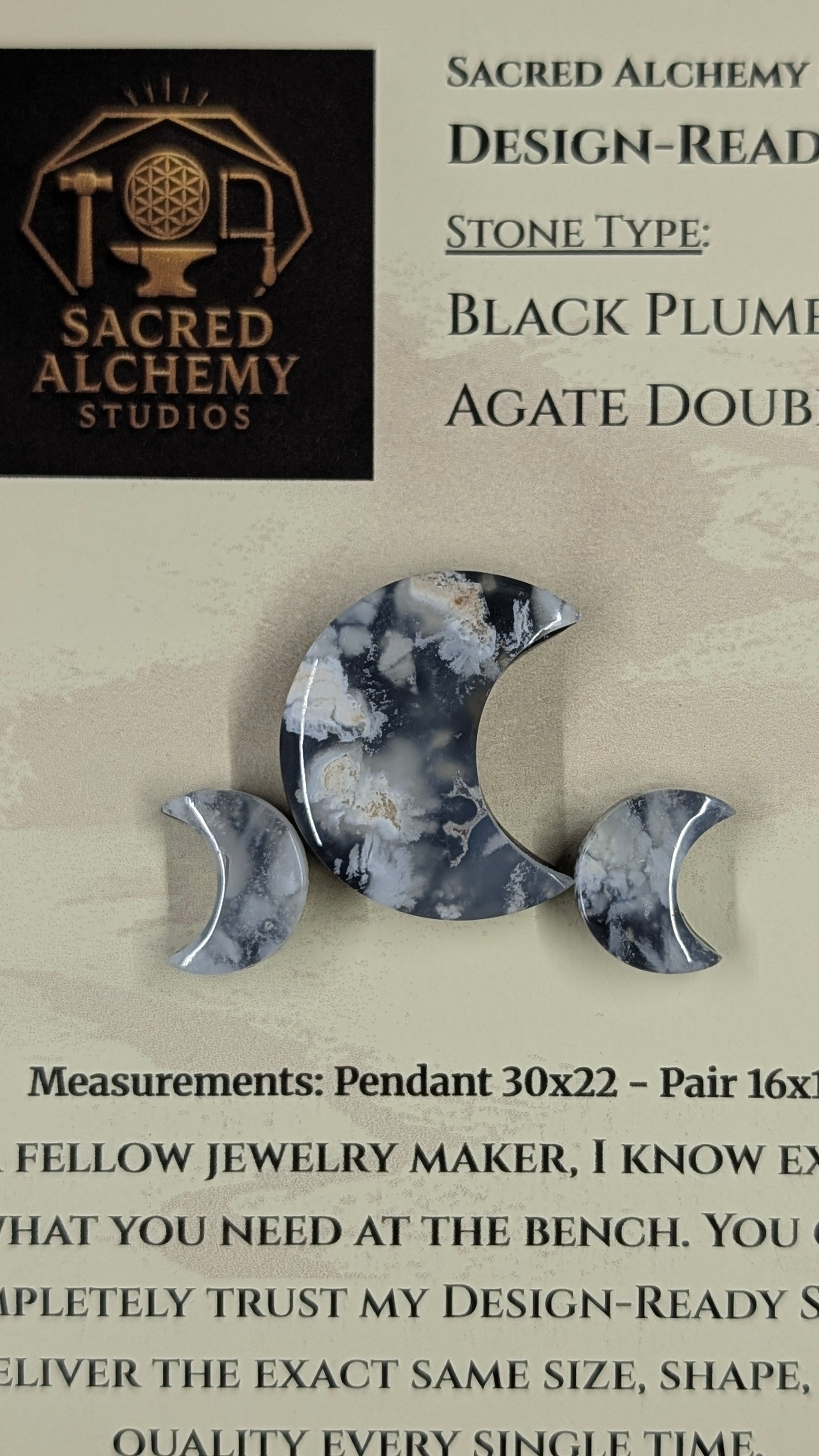 Crescent Moon - Black Plume Agate Doublet - Design-Ready™ Set