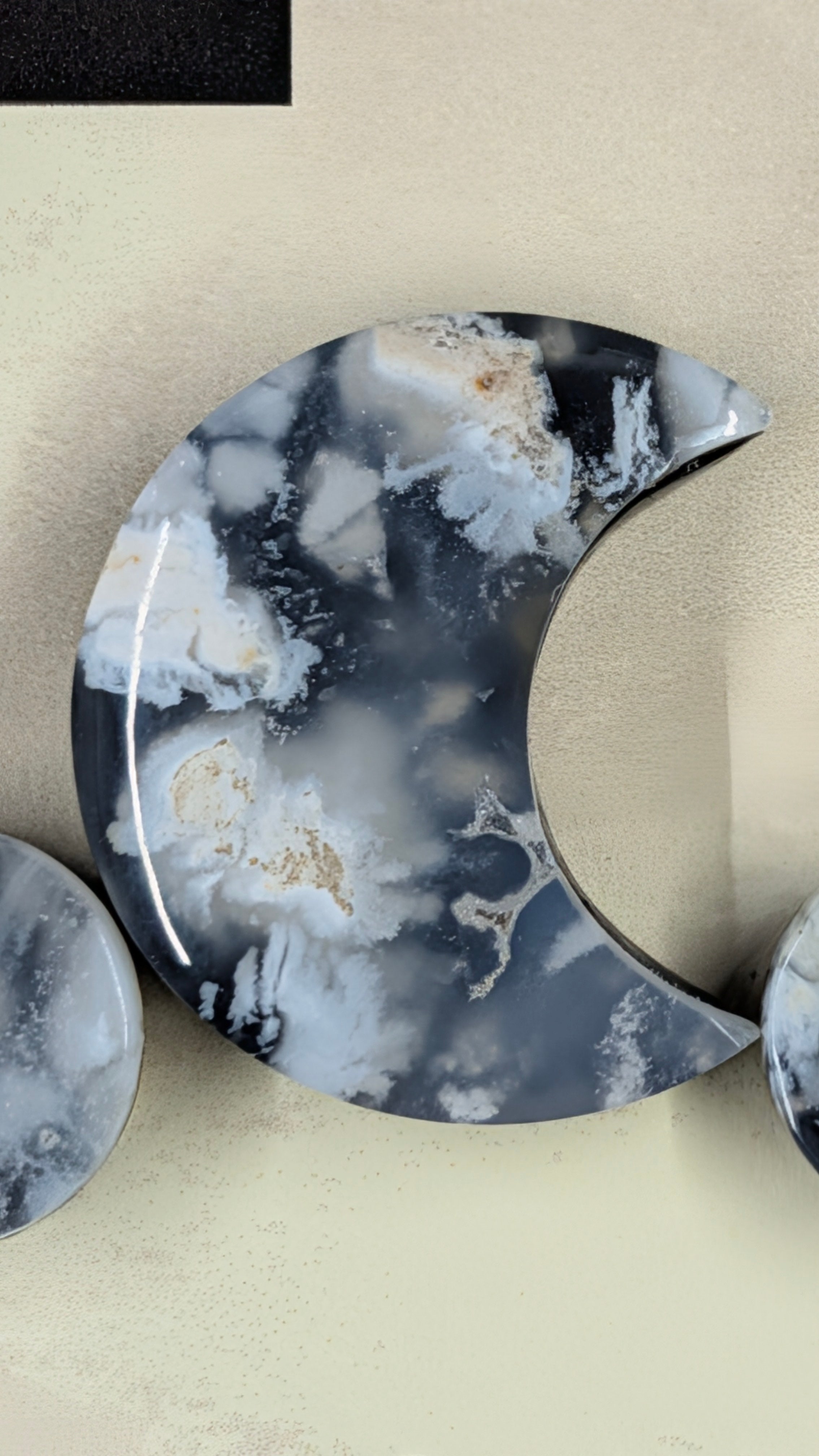 Crescent Moon - Black Plume Agate Doublet - Design-Ready™ Set