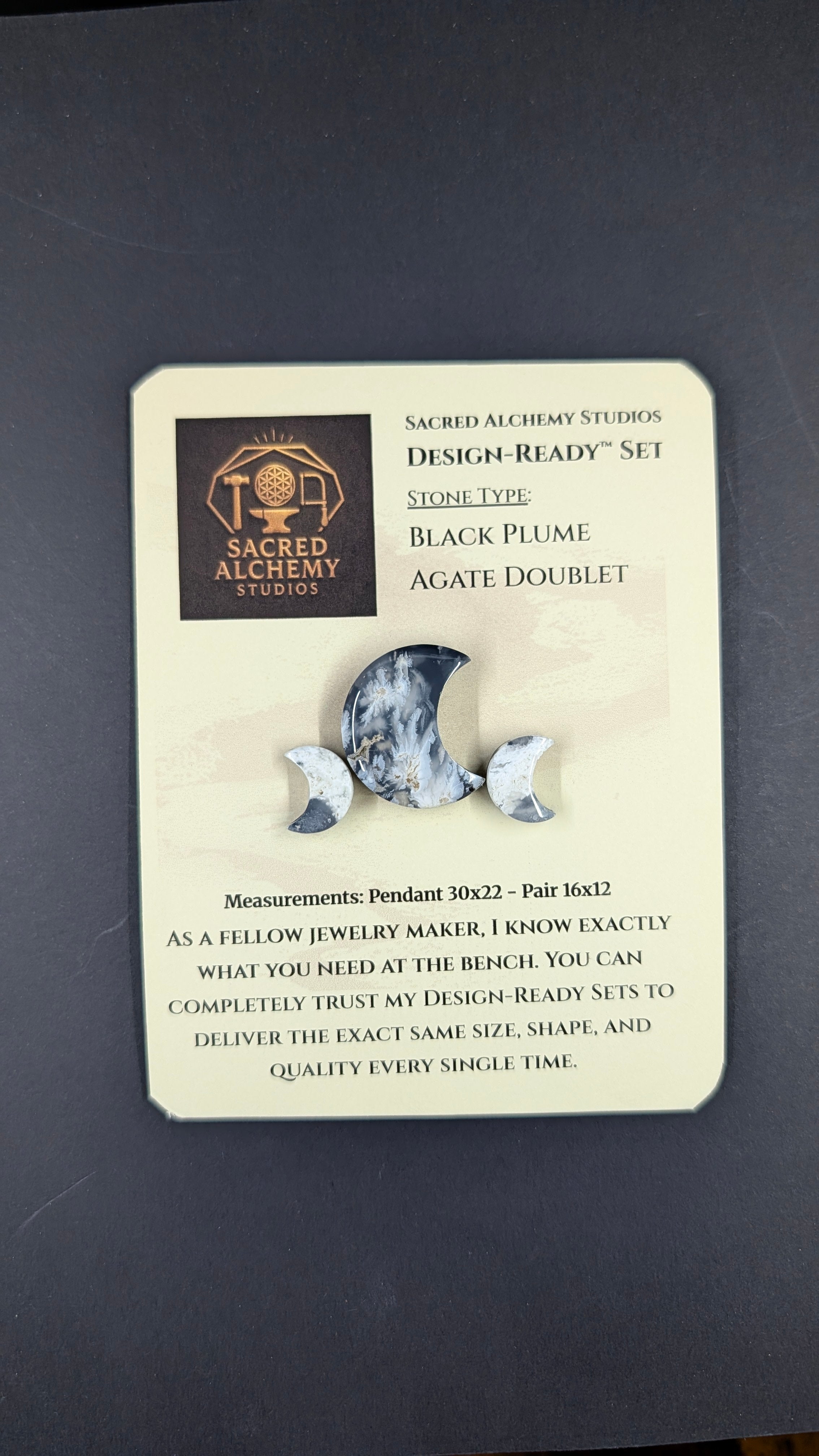 Crescent Moon - Black Plume Agate Doublet - Design-Ready™ Set