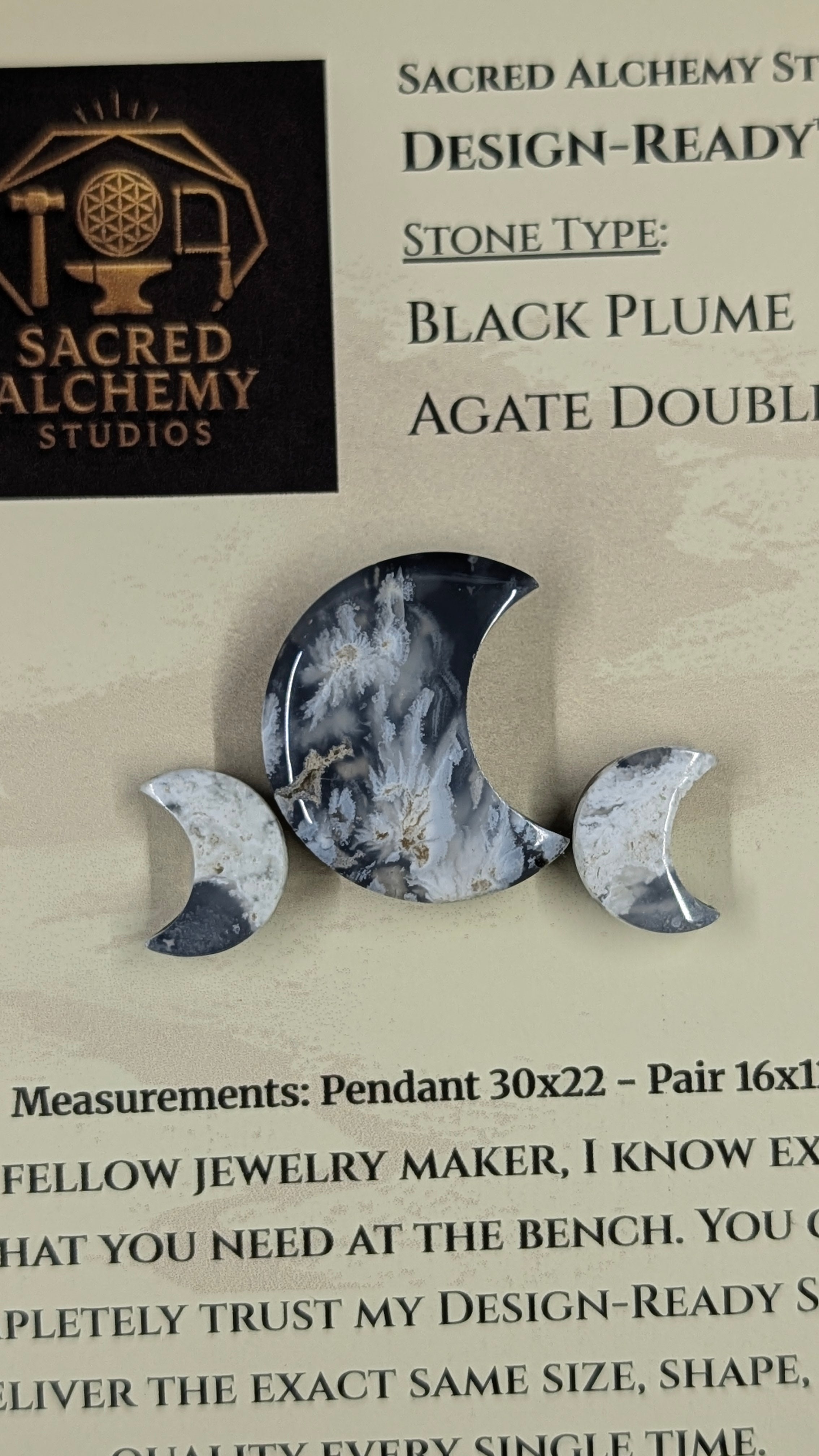 Crescent Moon - Black Plume Agate Doublet - Design-Ready™ Set