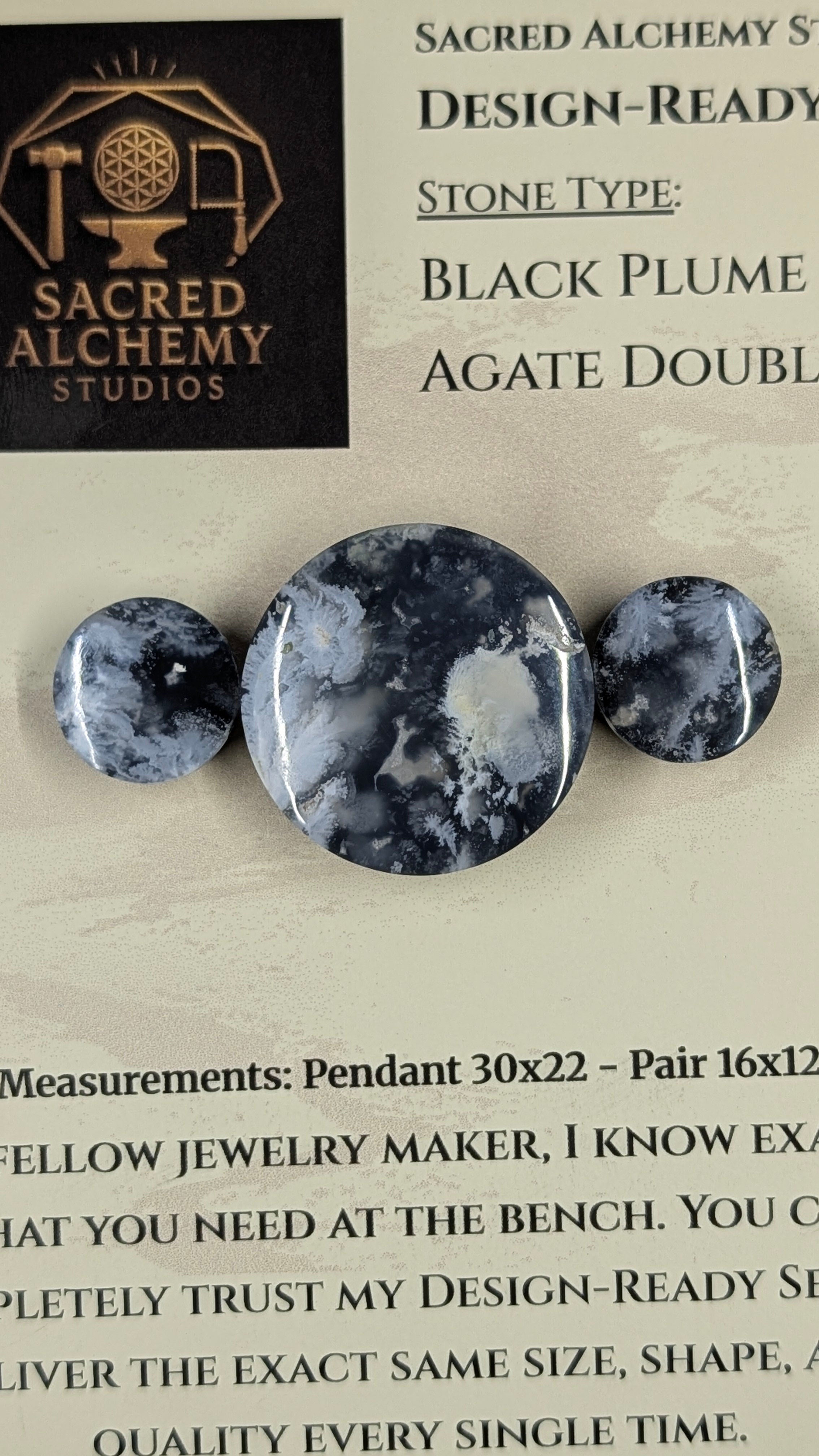Circle Shape - Black Plume Agate Doublet - Design-Ready™ Set