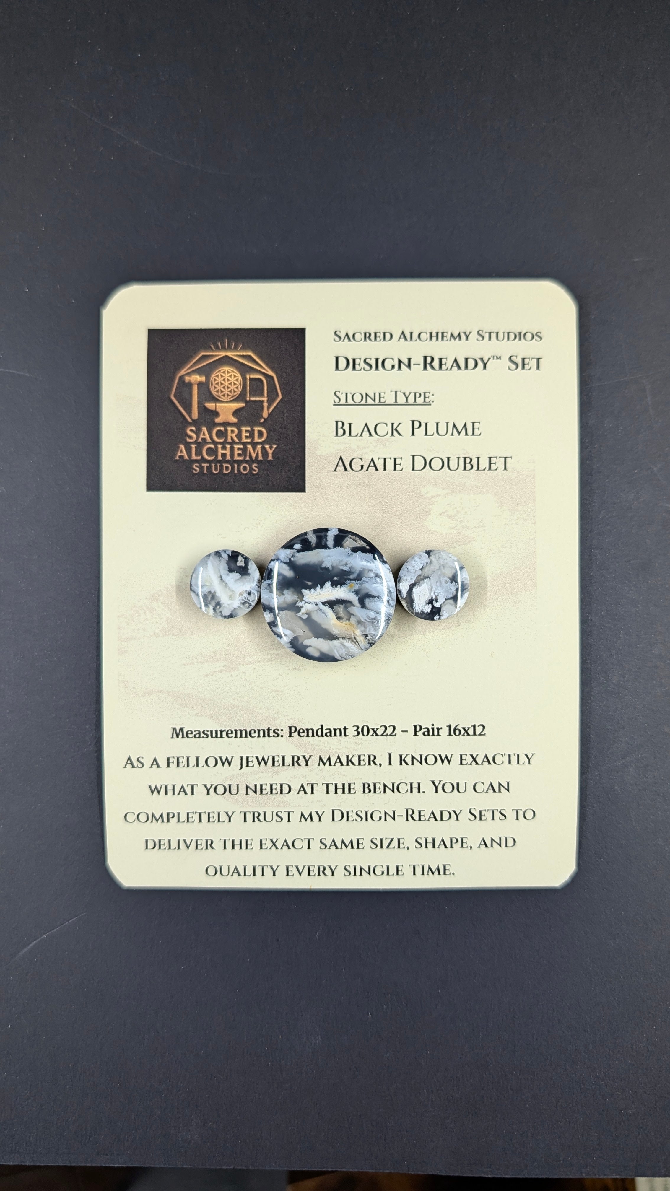 Circle Shape - Black Plume Agate Doublet - Design-Ready™ Set