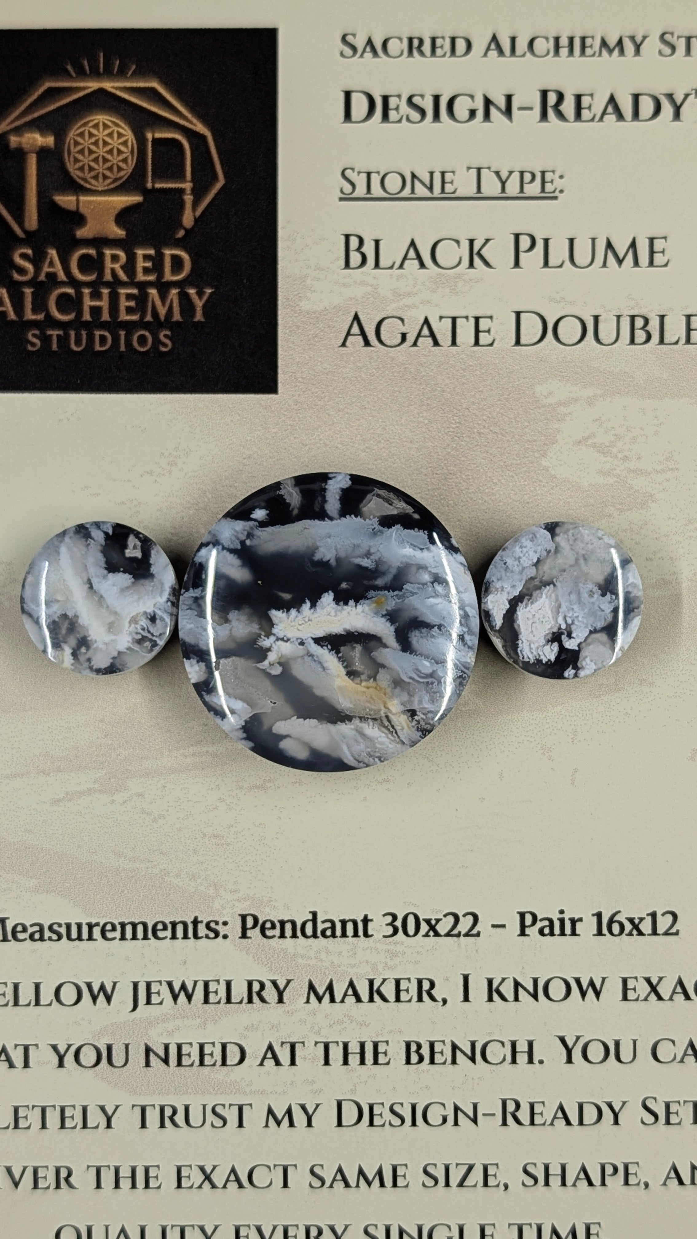 Circle Shape - Black Plume Agate Doublet - Design-Ready™ Set