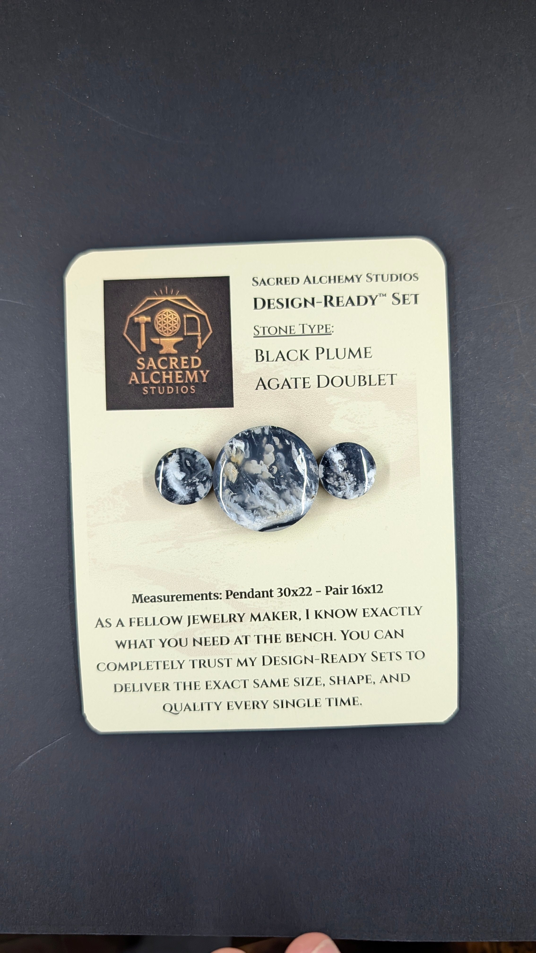 Circle Shape - Black Plume Agate Doublet - Design-Ready™ Set