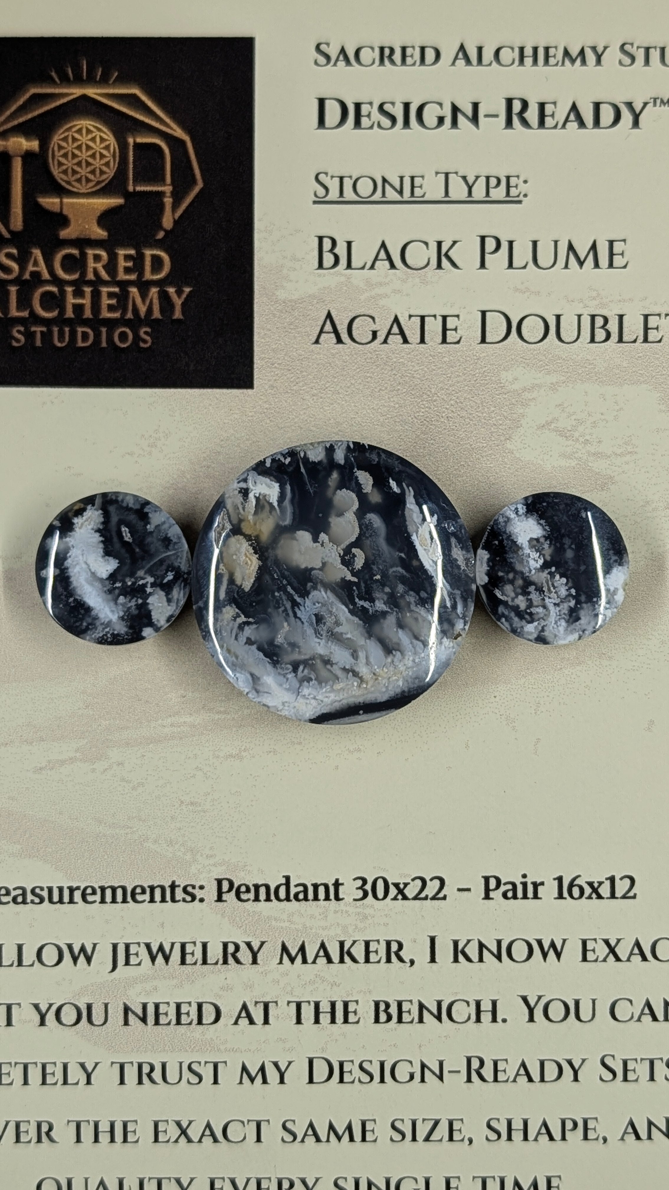 Circle Shape - Black Plume Agate Doublet - Design-Ready™ Set