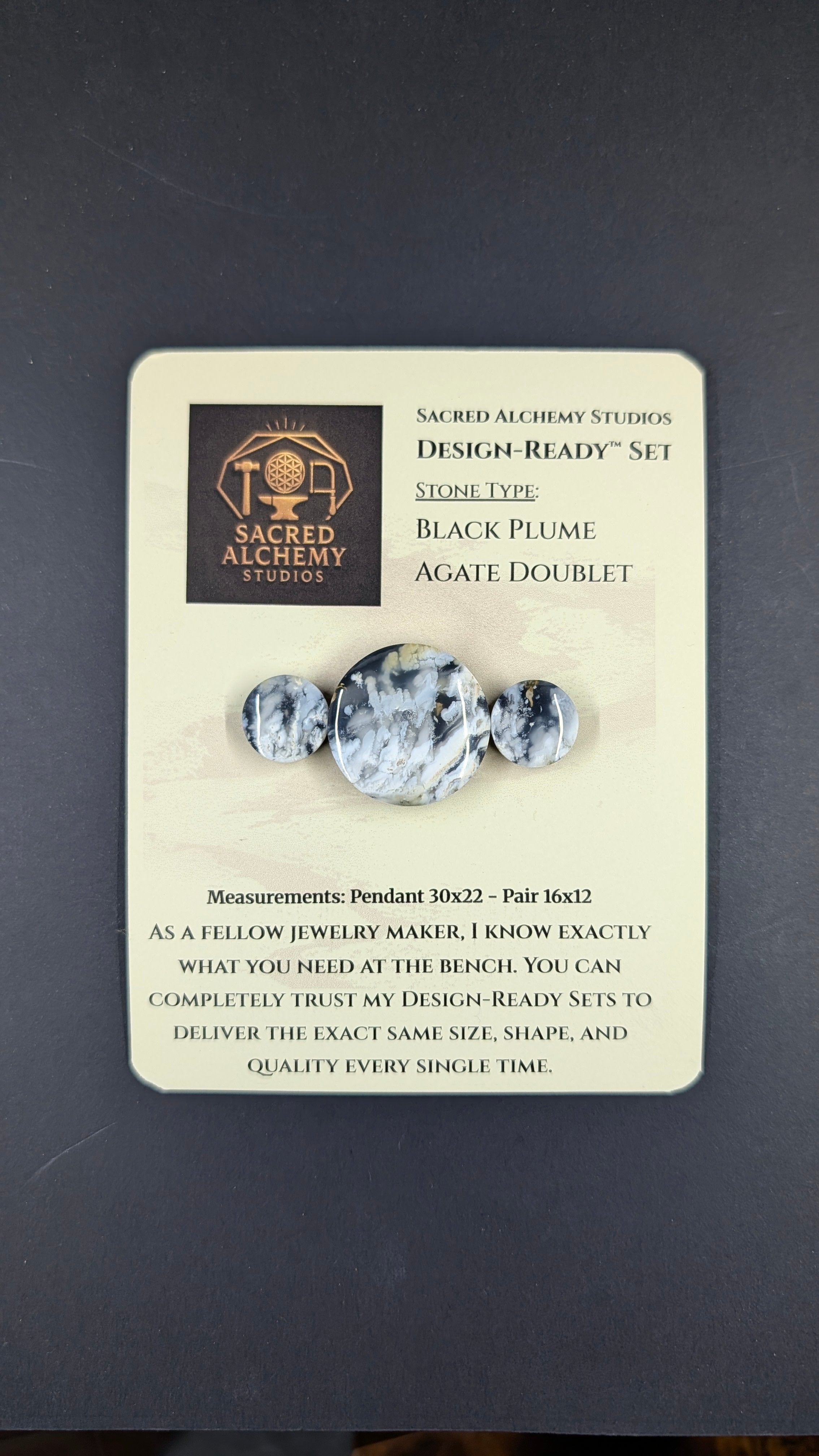 Circle Shape - Black Plume Agate Doublet - Design-Ready™ Set