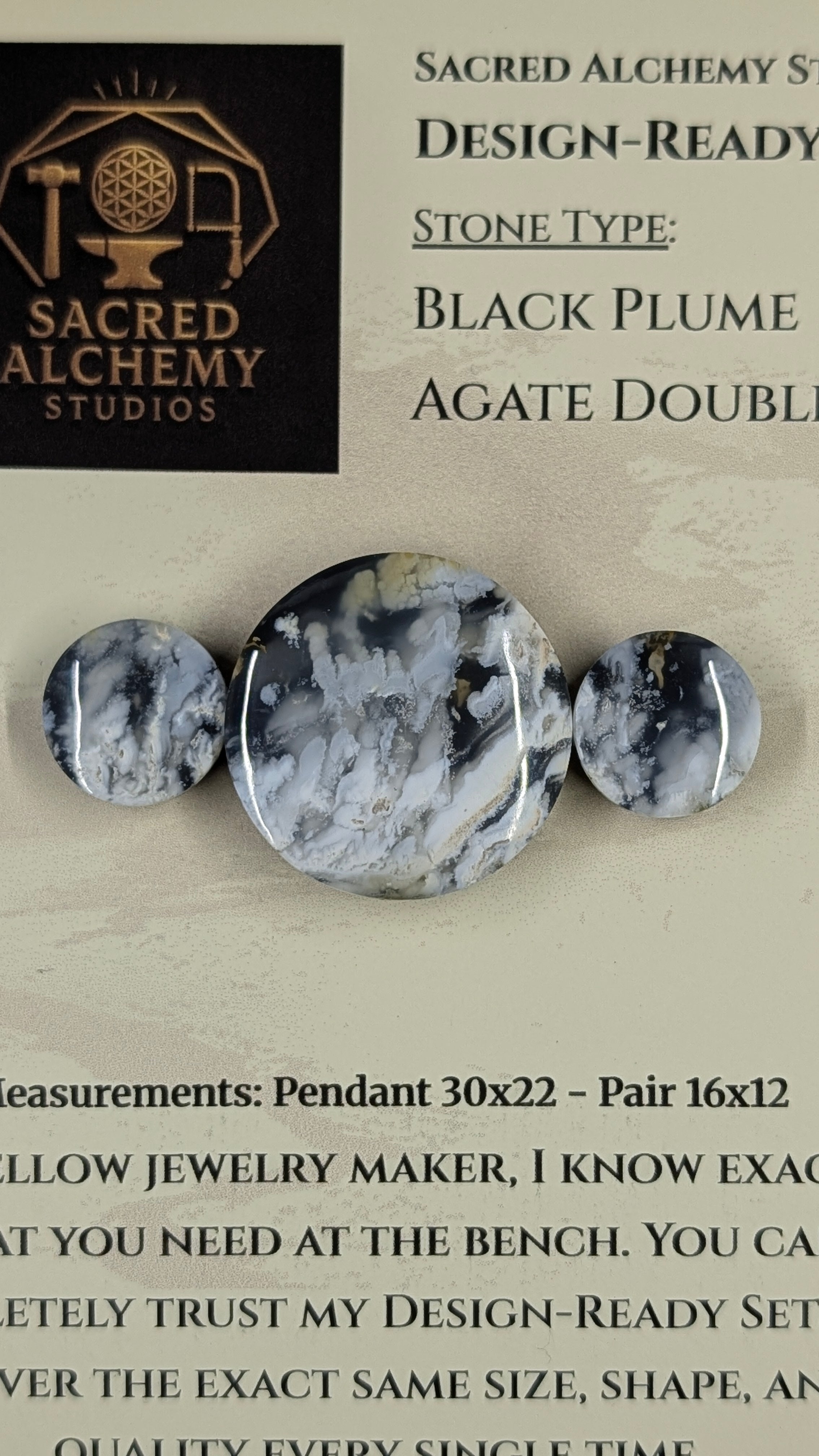 Circle Shape - Black Plume Agate Doublet - Design-Ready™ Set
