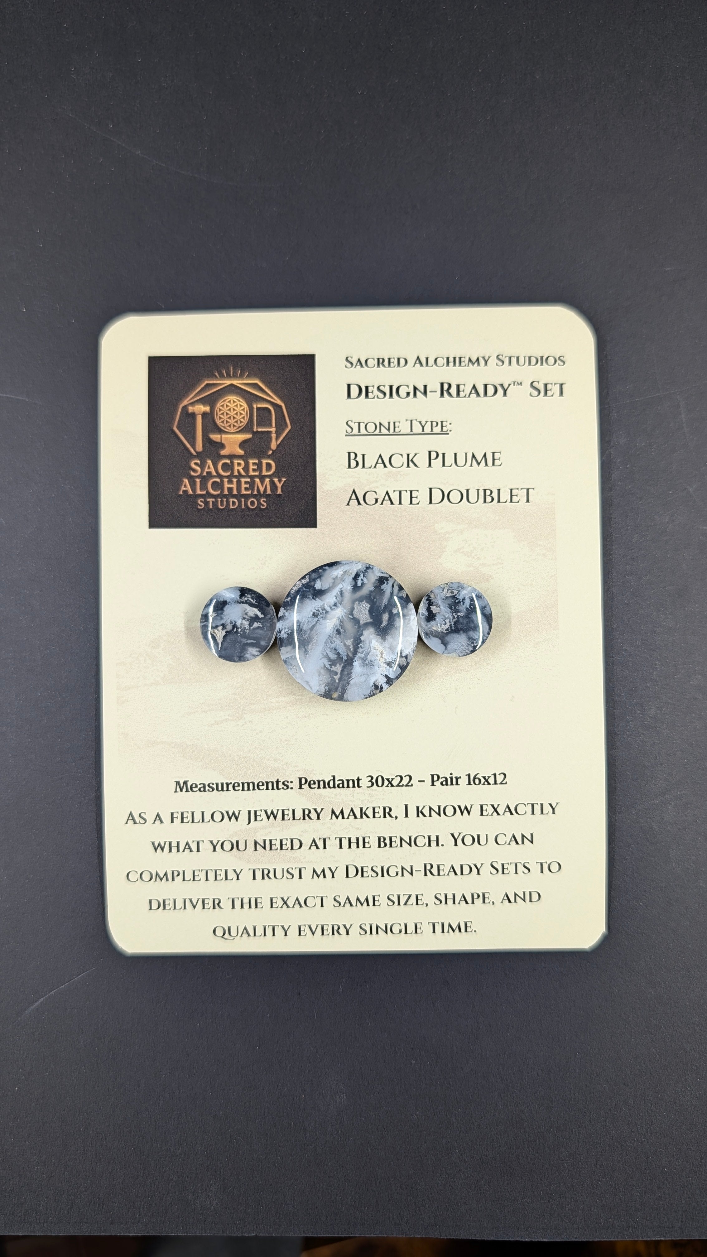 Circle Shape - Black Plume Agate Doublet - Design-Ready™ Set