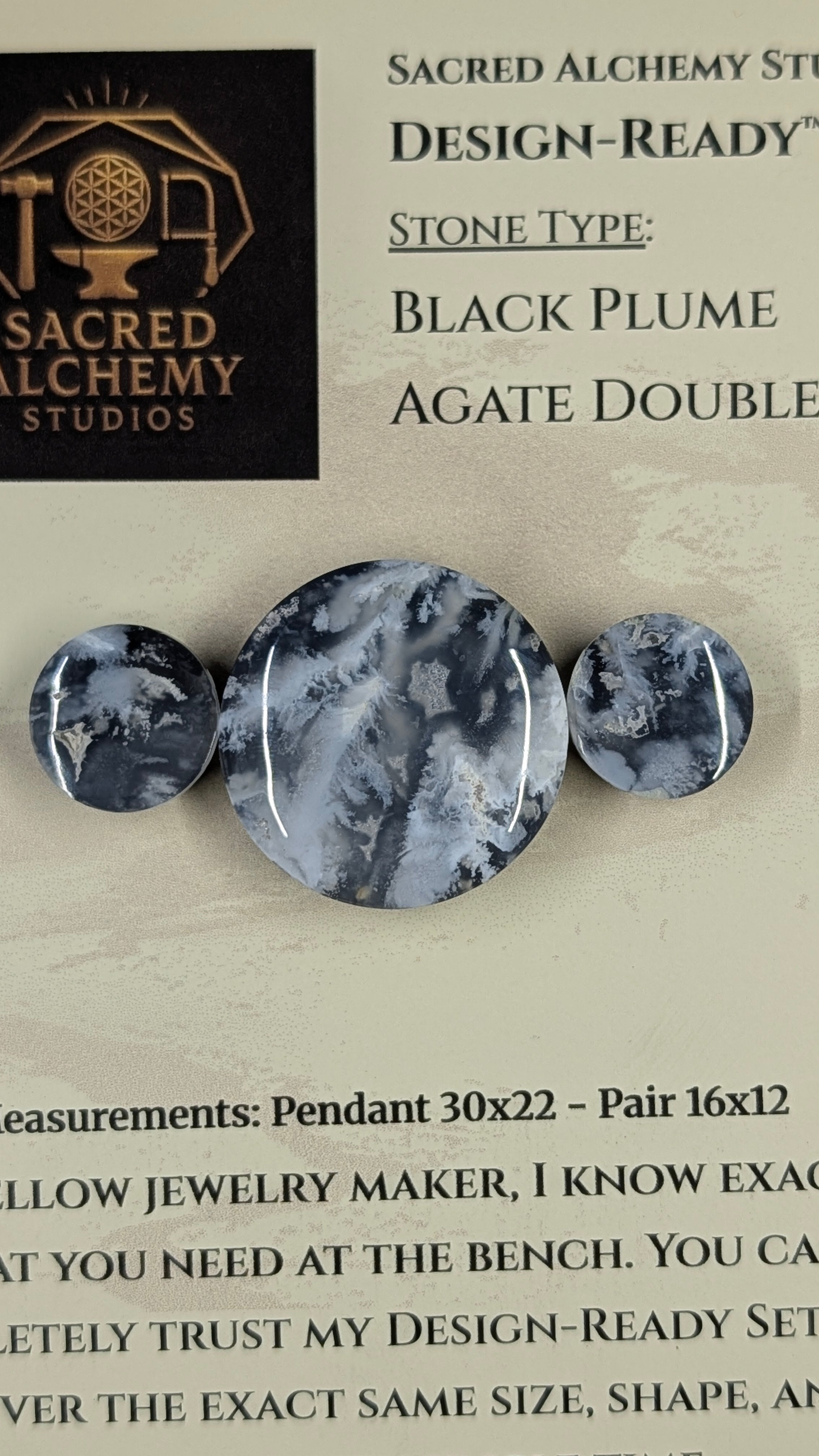 Circle Shape - Black Plume Agate Doublet - Design-Ready™ Set