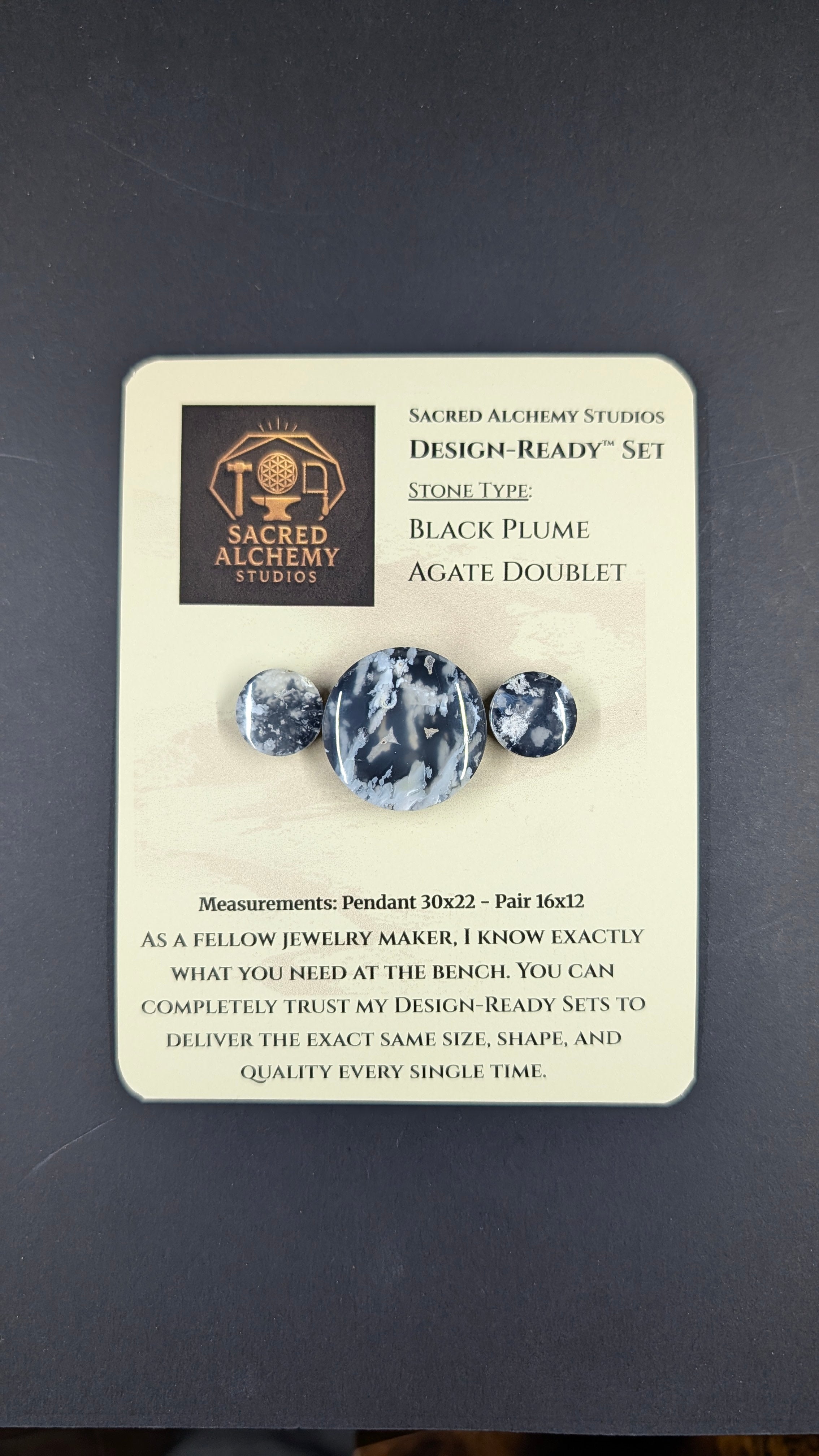 Circle Shape - Black Plume Agate Doublet - Design-Ready™ Set