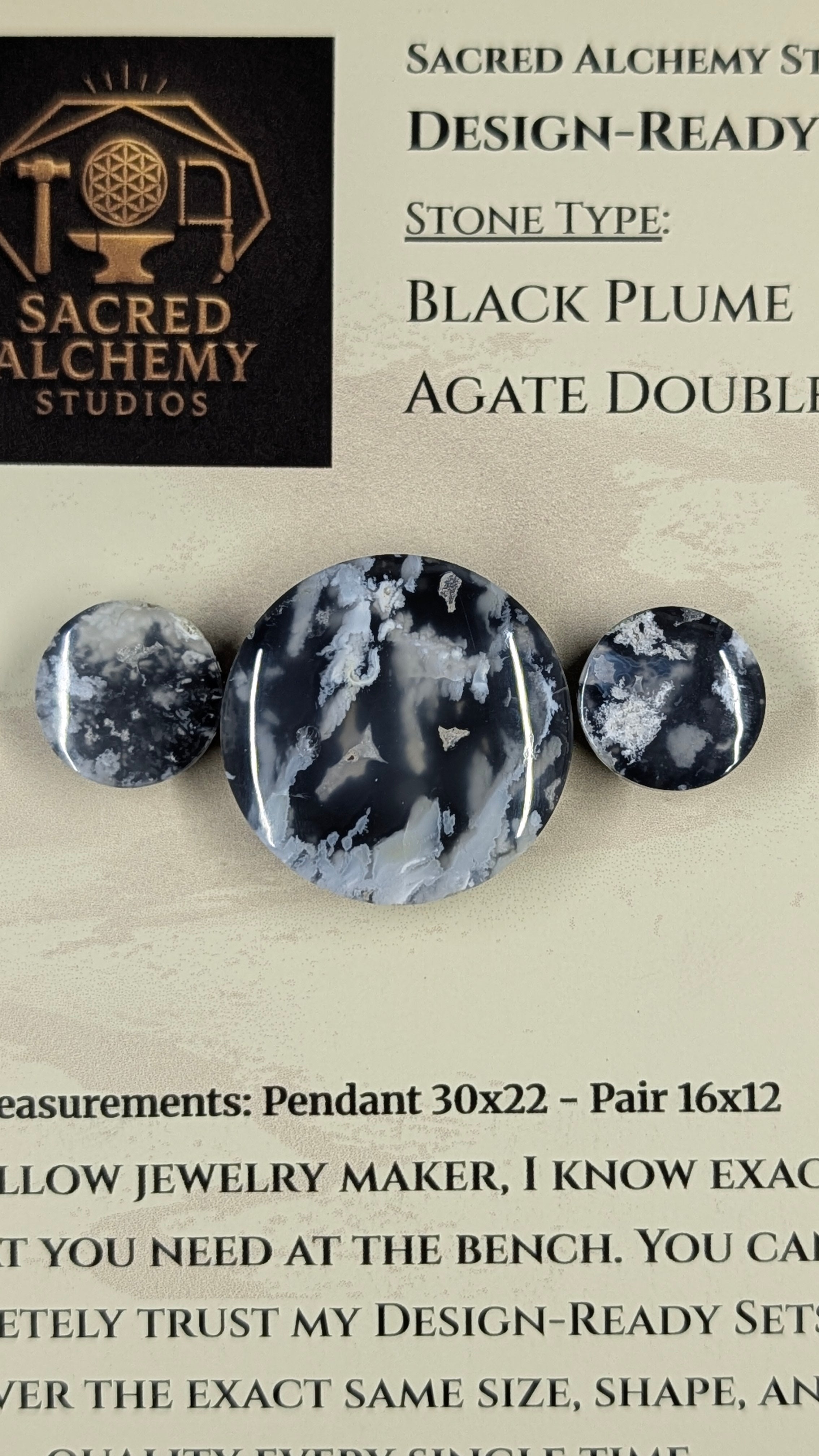 Circle Shape - Black Plume Agate Doublet - Design-Ready™ Set