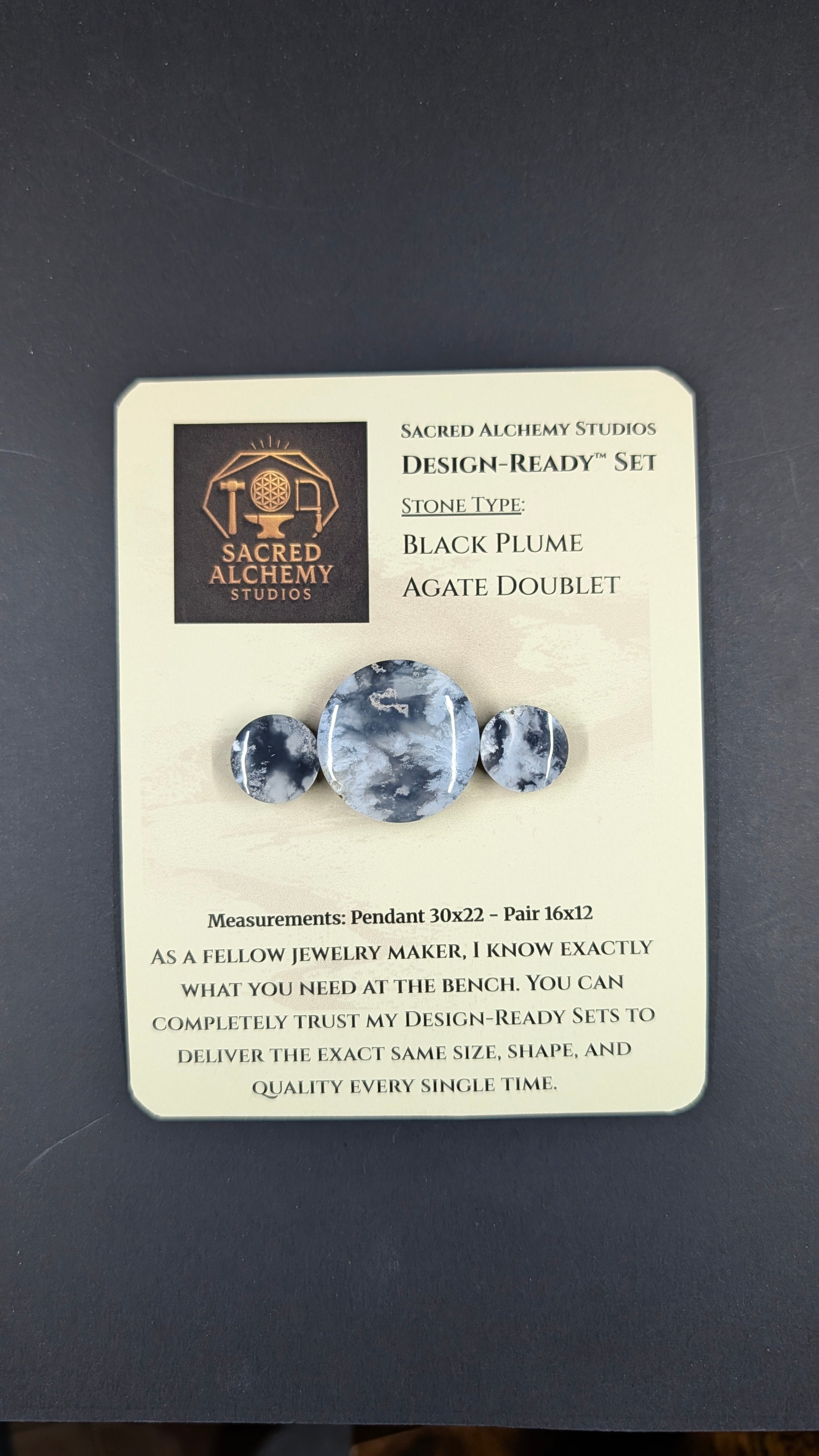 Circle Shape - Black Plume Agate Doublet - Design-Ready™ Set