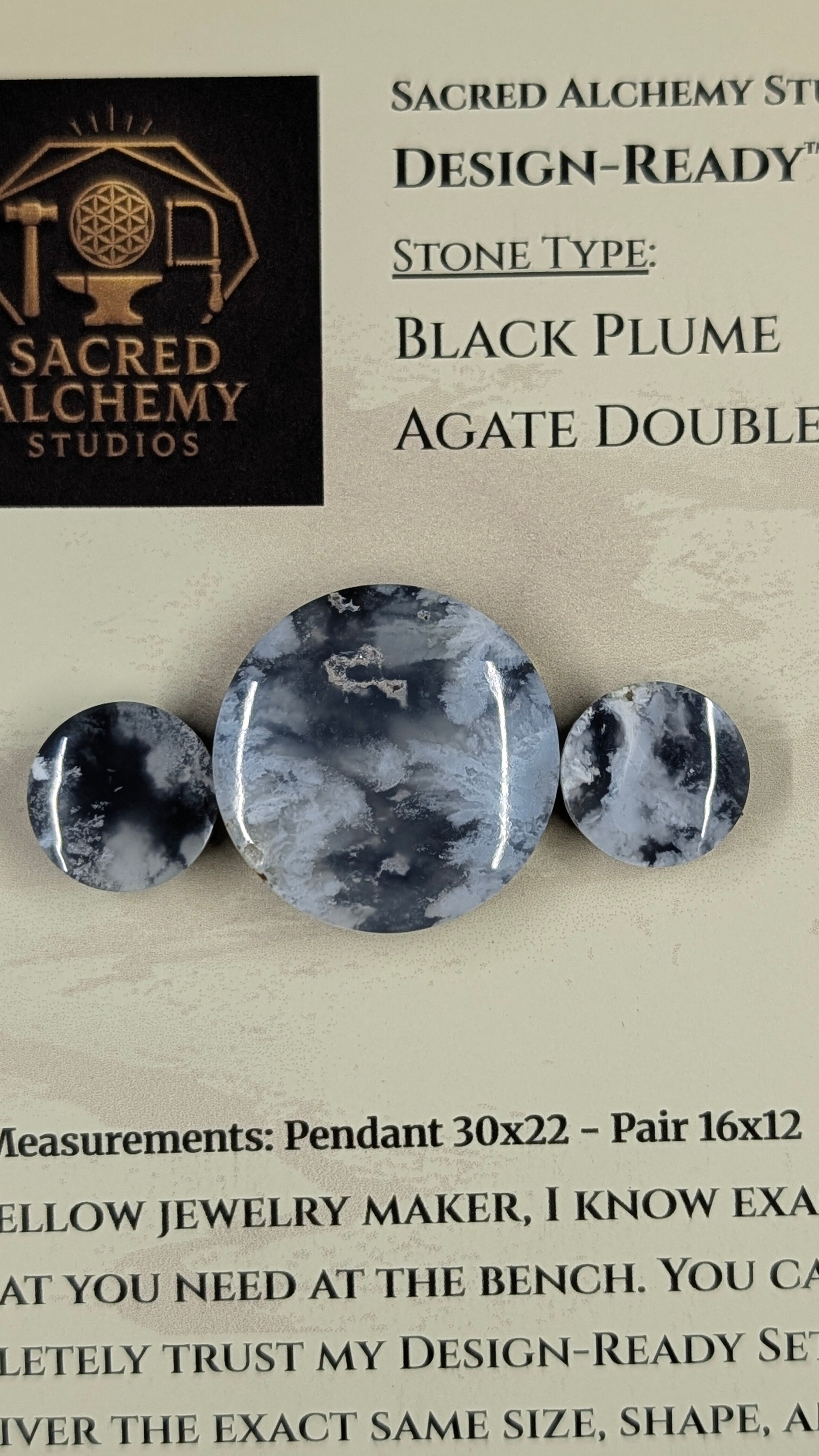 Circle Shape - Black Plume Agate Doublet - Design-Ready™ Set