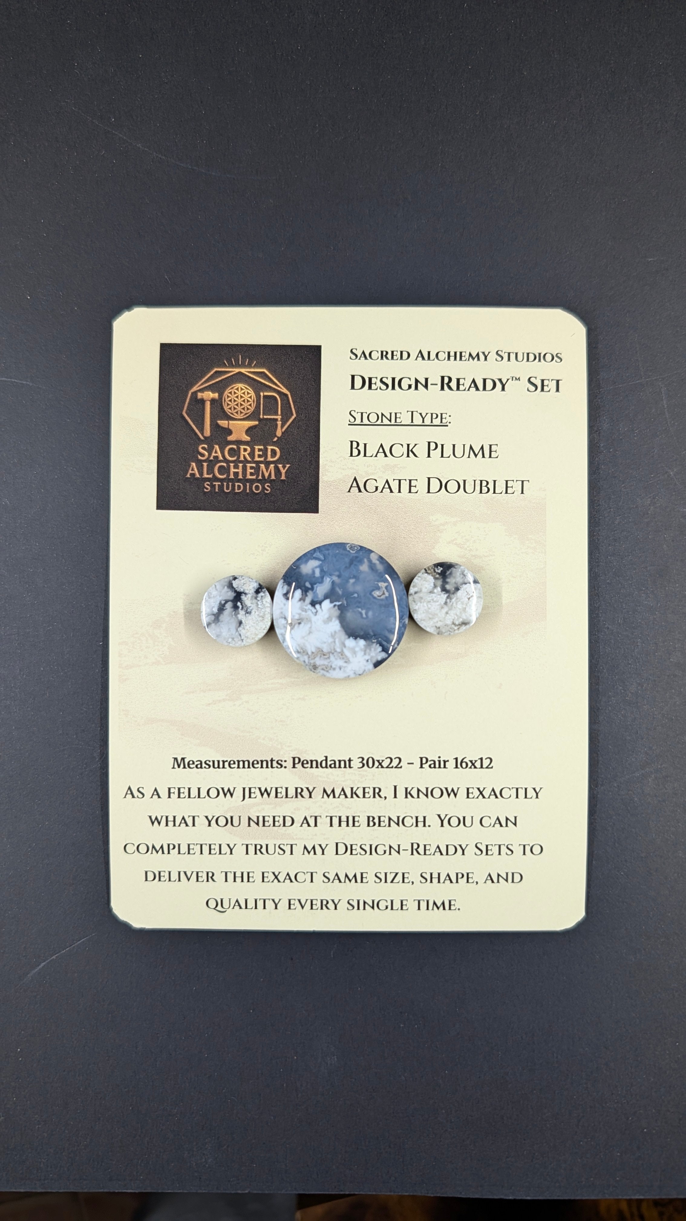 Circle Shape - Black Plume Agate Doublet - Design-Ready™ Set