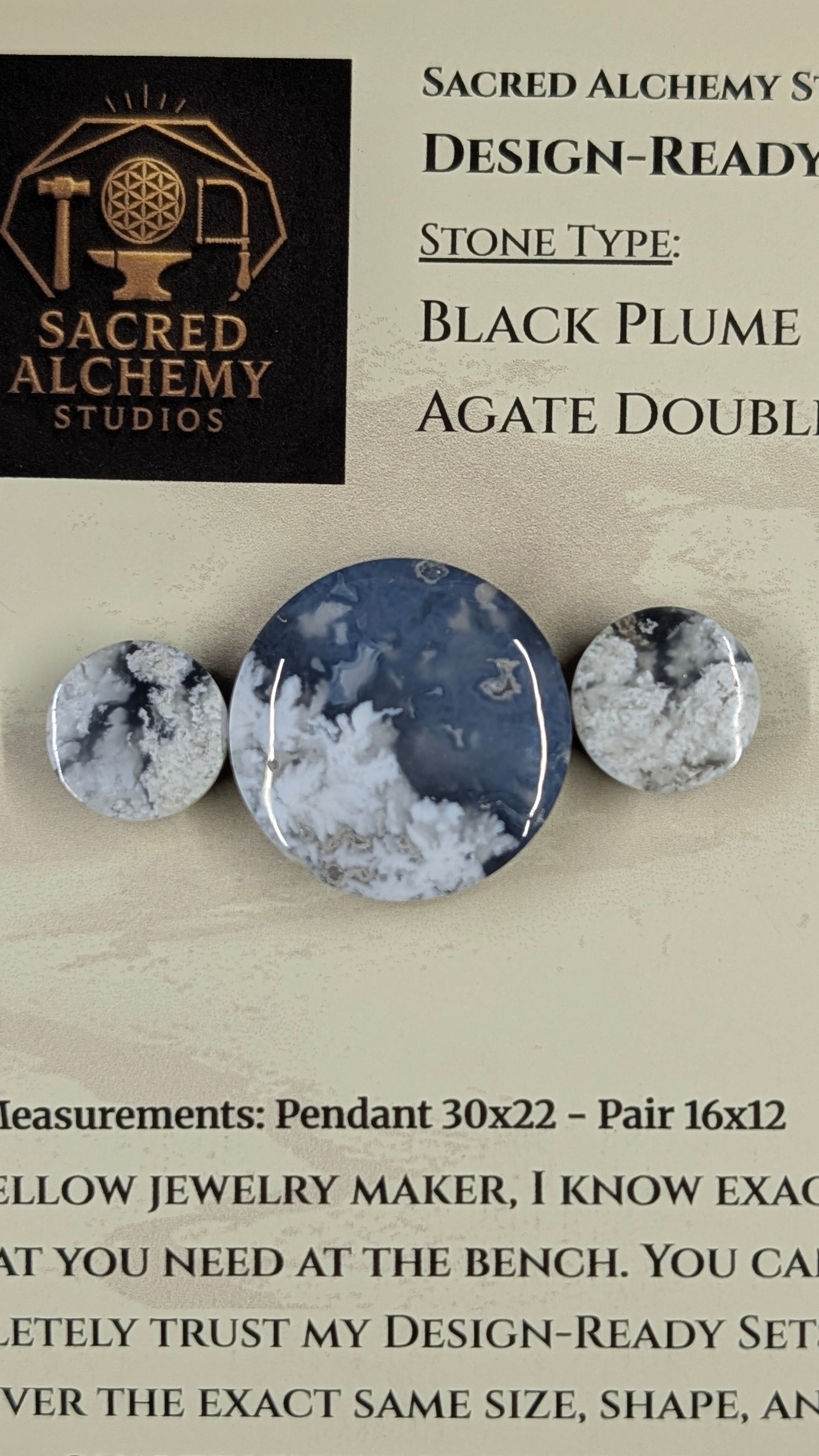 Circle Shape - Black Plume Agate Doublet - Design-Ready™ Set