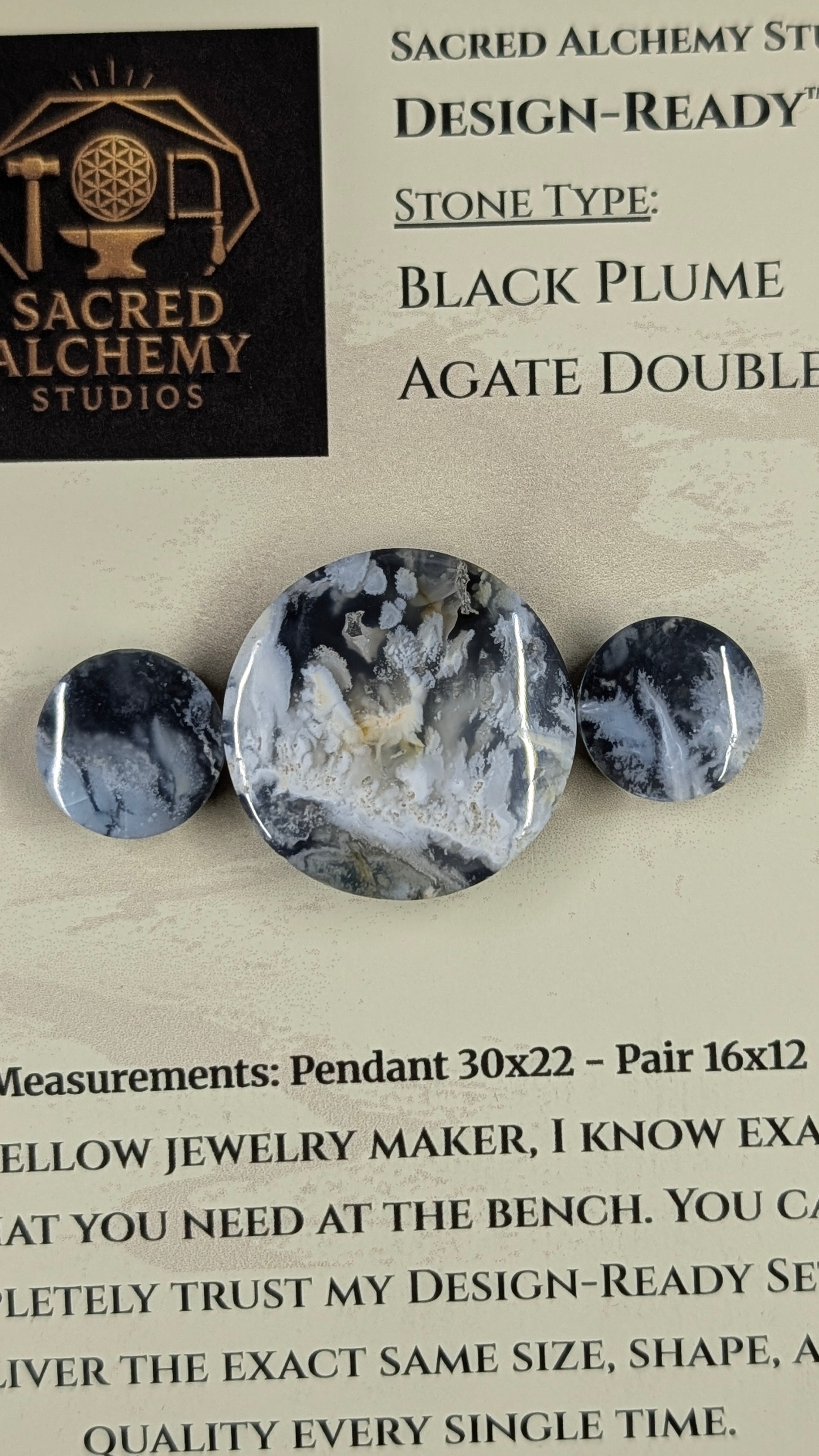 Circle Shape - Black Plume Agate Doublet - Design-Ready™ Set