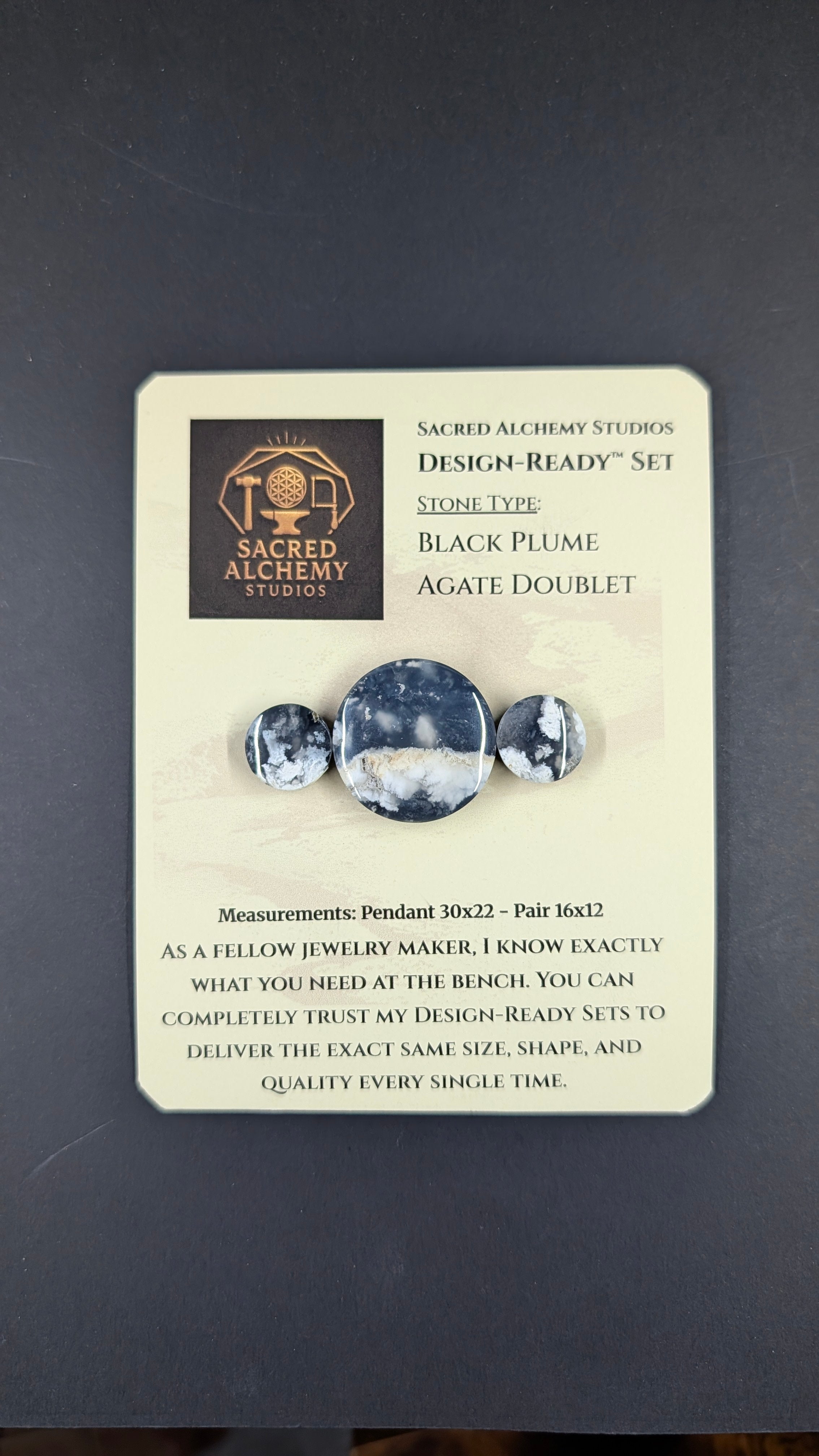 Circle Shape - Black Plume Agate Doublet - Design-Ready™ Set