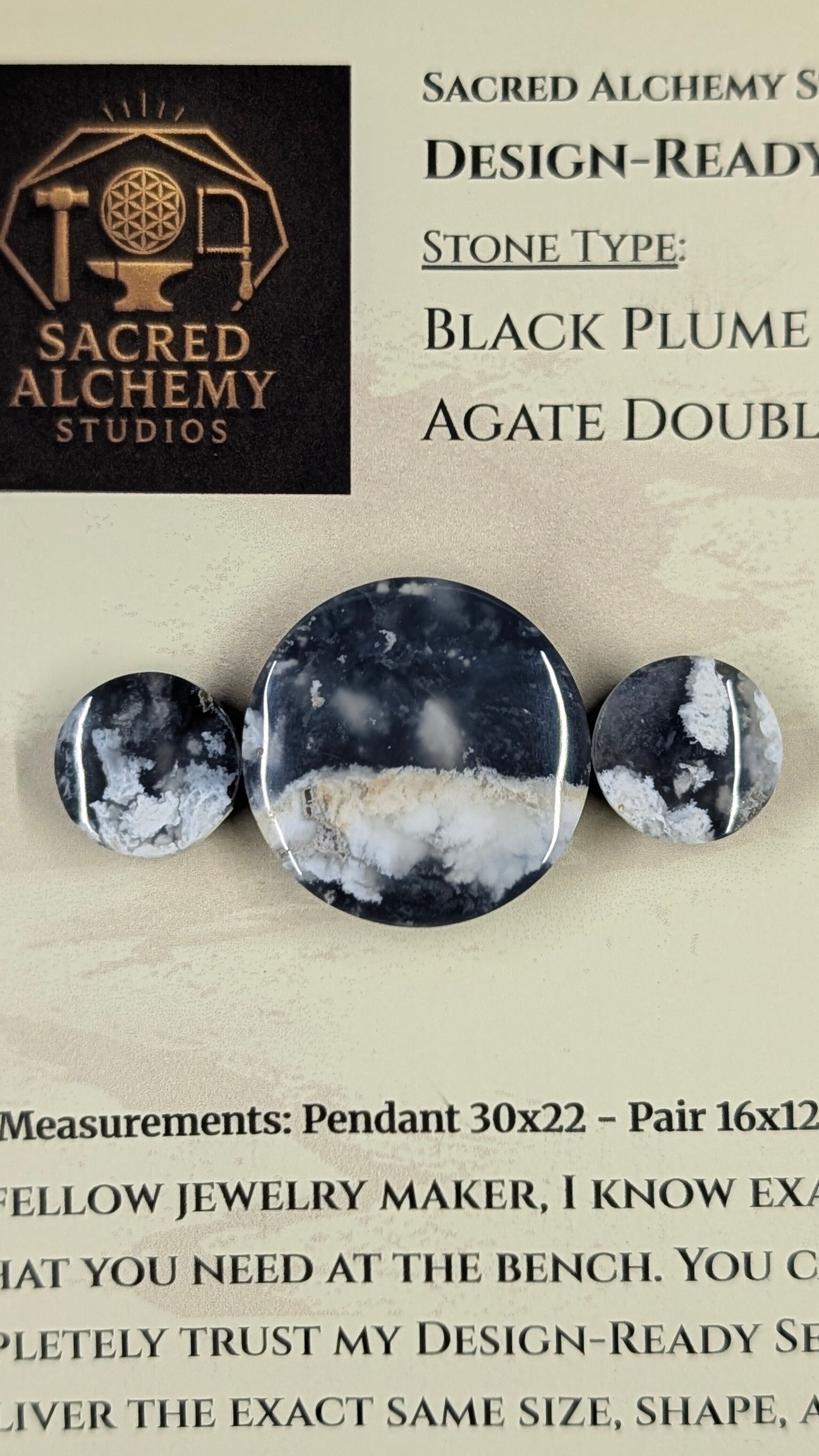 Circle Shape - Black Plume Agate Doublet - Design-Ready™ Set