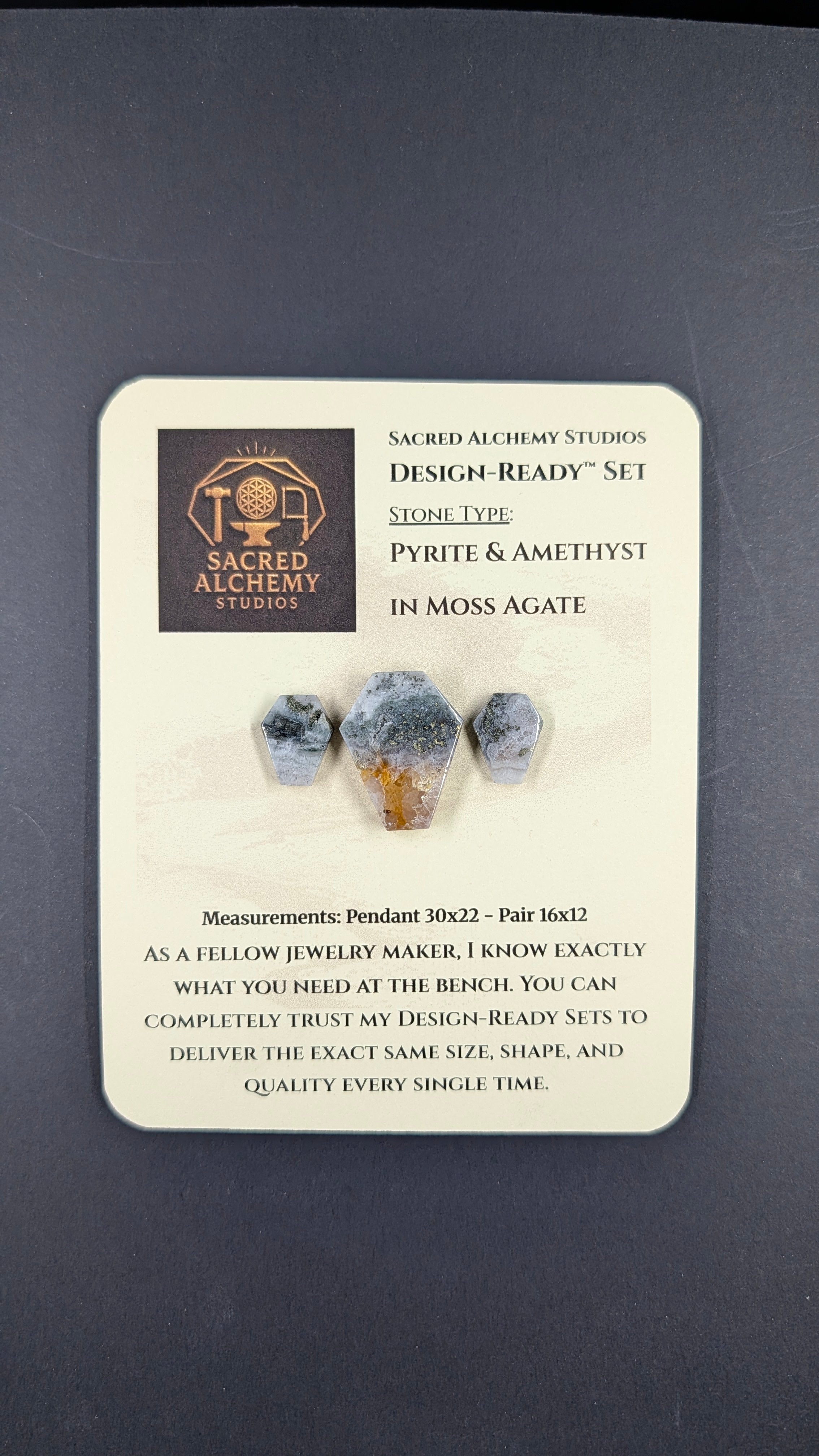 Coffin Shape - Pyrite & Amethyst in Moss Agate - Design-Ready™ Set