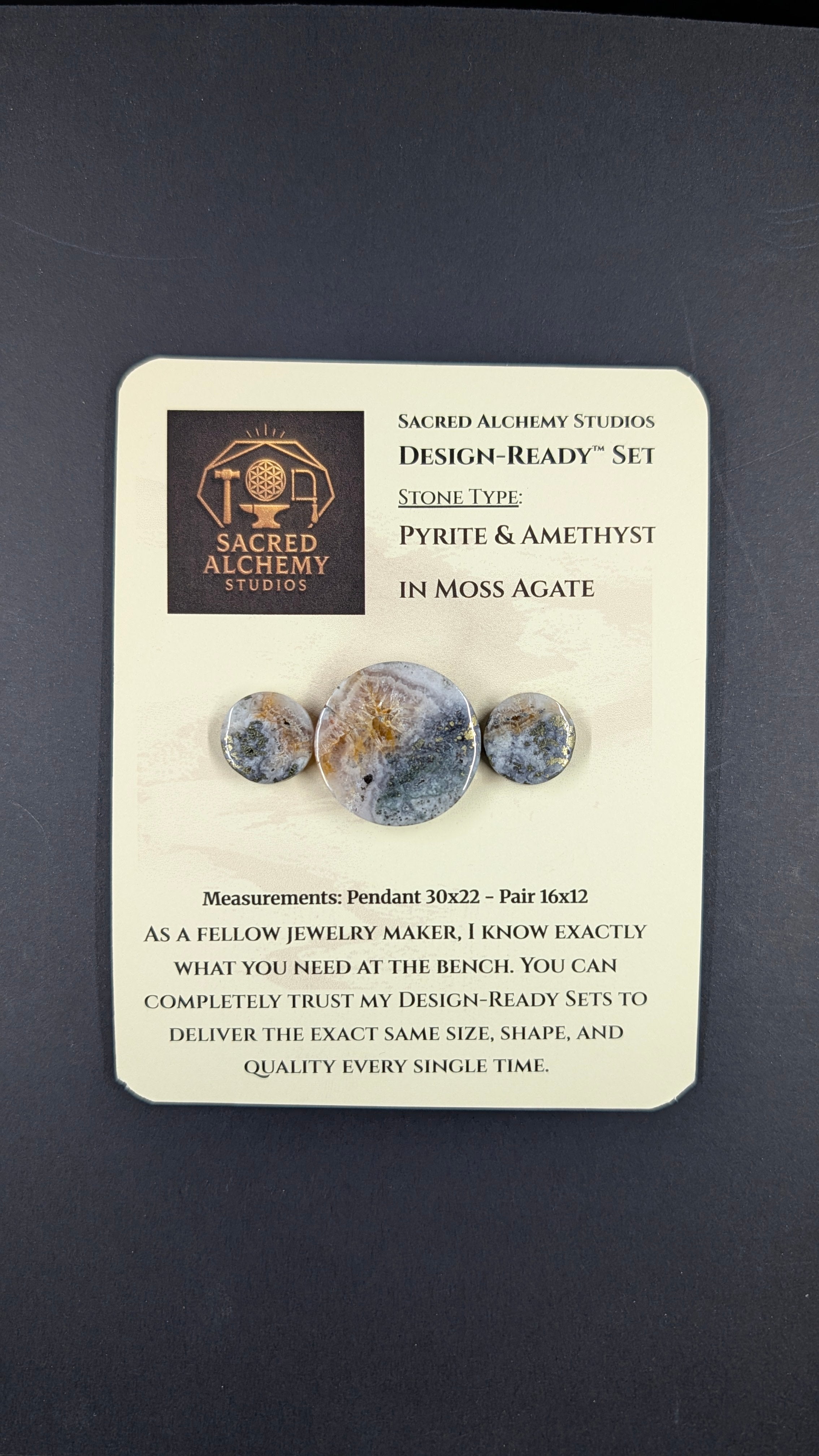 Circle Shape - Pyrite & Amethyst in Moss Agate - Design-Ready™ Set