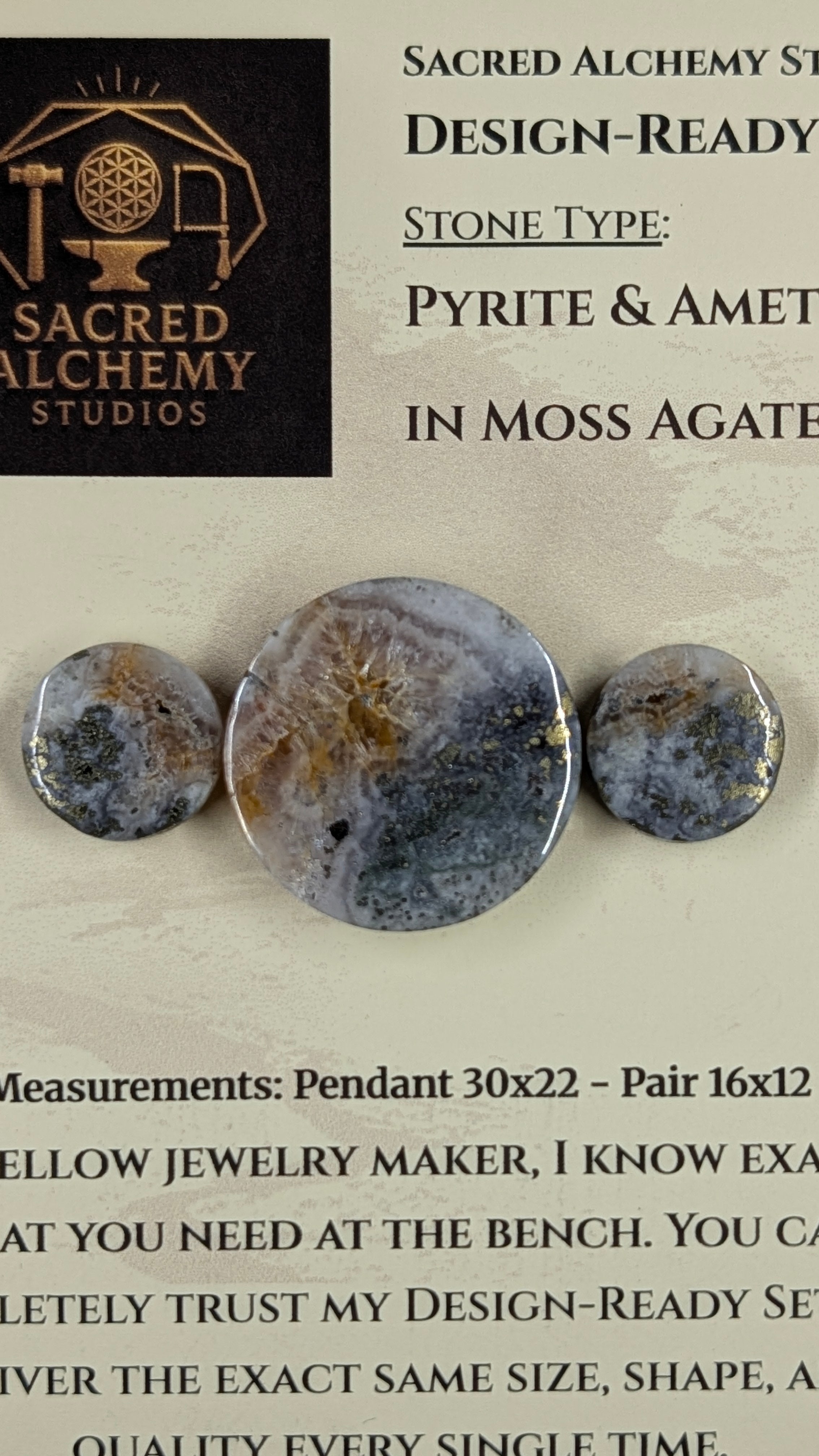 Circle Shape - Pyrite & Amethyst in Moss Agate - Design-Ready™ Set