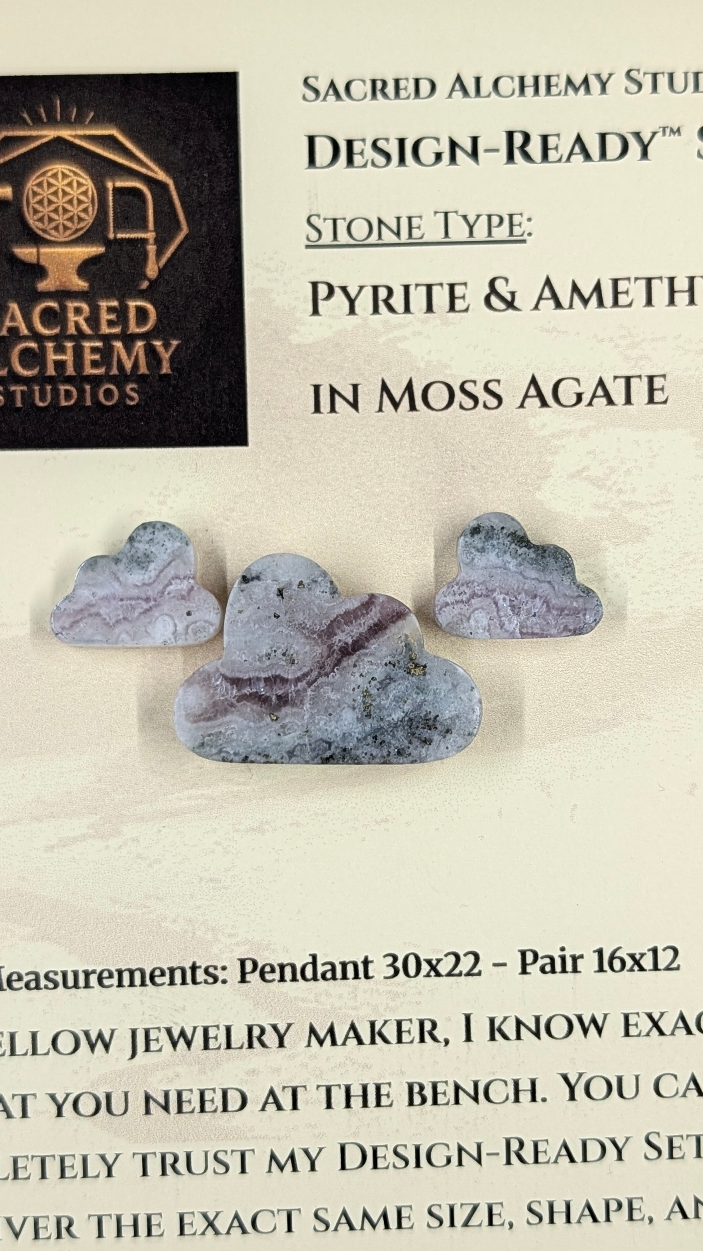 Cloud Shape - Pyrite & Amethyst in Moss Agate - Design-Ready™ Set