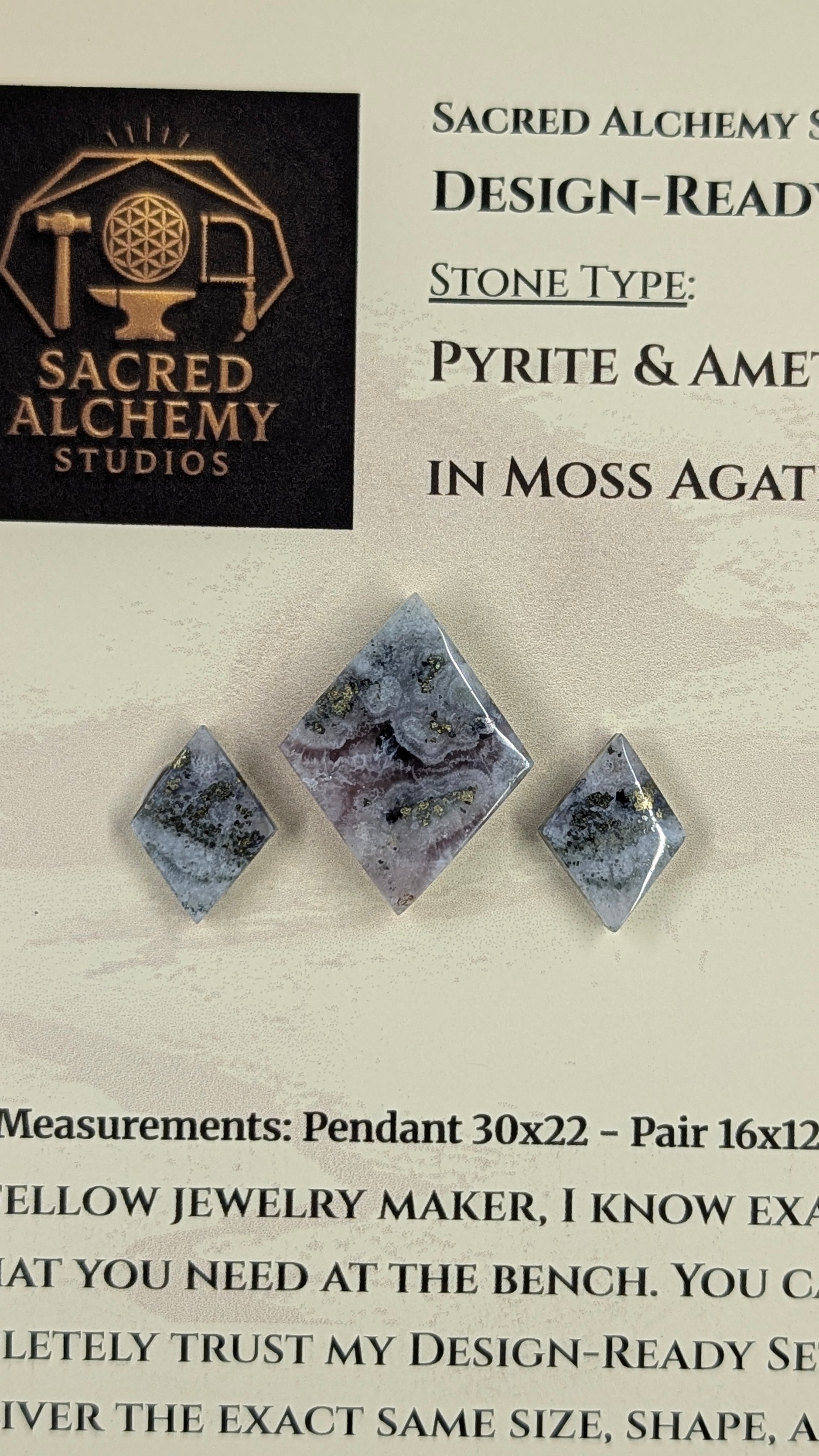 Rhombus Shape - Pyrite & Amethyst in Moss Agate - Design-Ready™ Set
