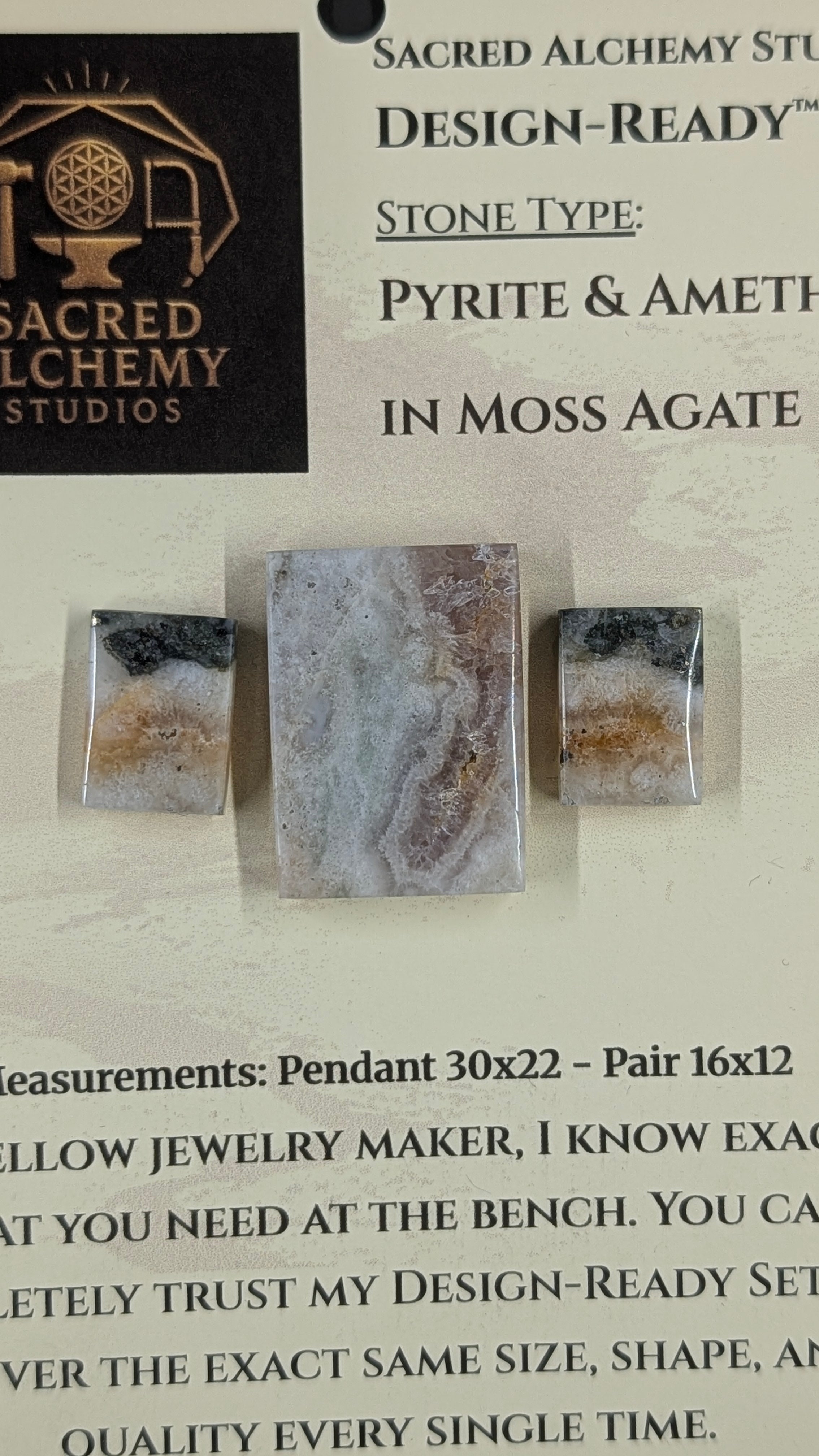 Pyrite &amp; Amethyst in Moss Agate - Rectangle Shape - Design-Ready™ Set