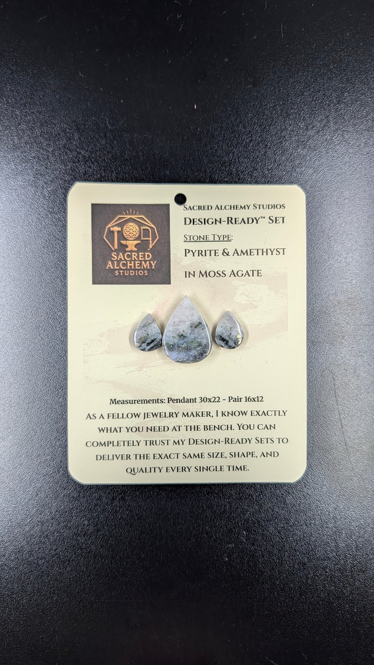 Tear Shape - Pyrite & Amethyst in Moss Agate - Design-Ready™ Set