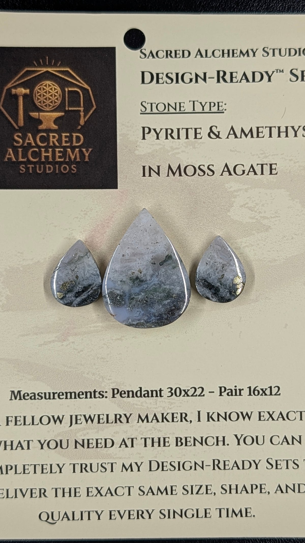Tear Shape - Pyrite & Amethyst in Moss Agate - Design-Ready™ Set