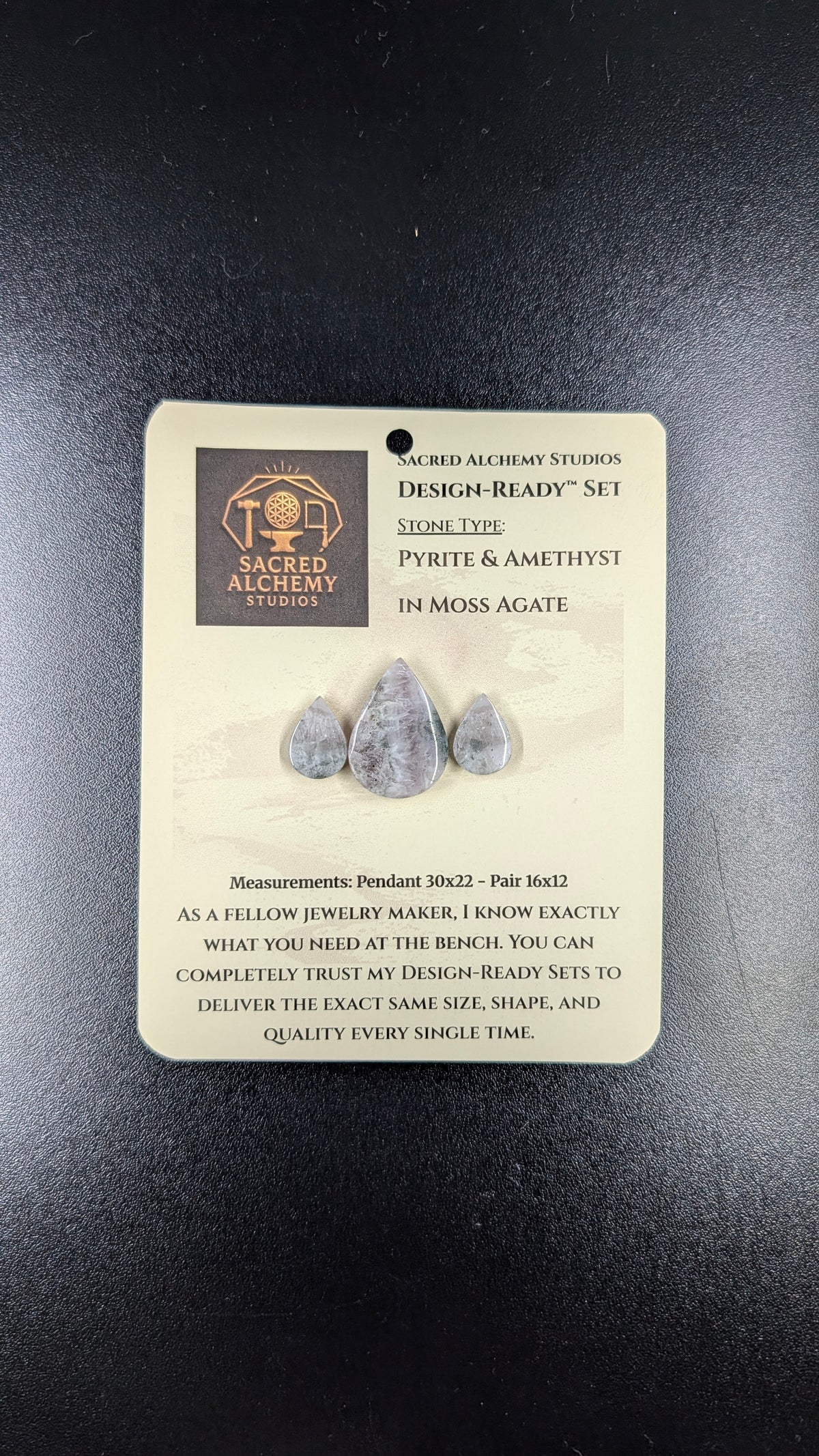 Tear Shape - Pyrite & Amethyst in Moss Agate - Design-Ready™ Set