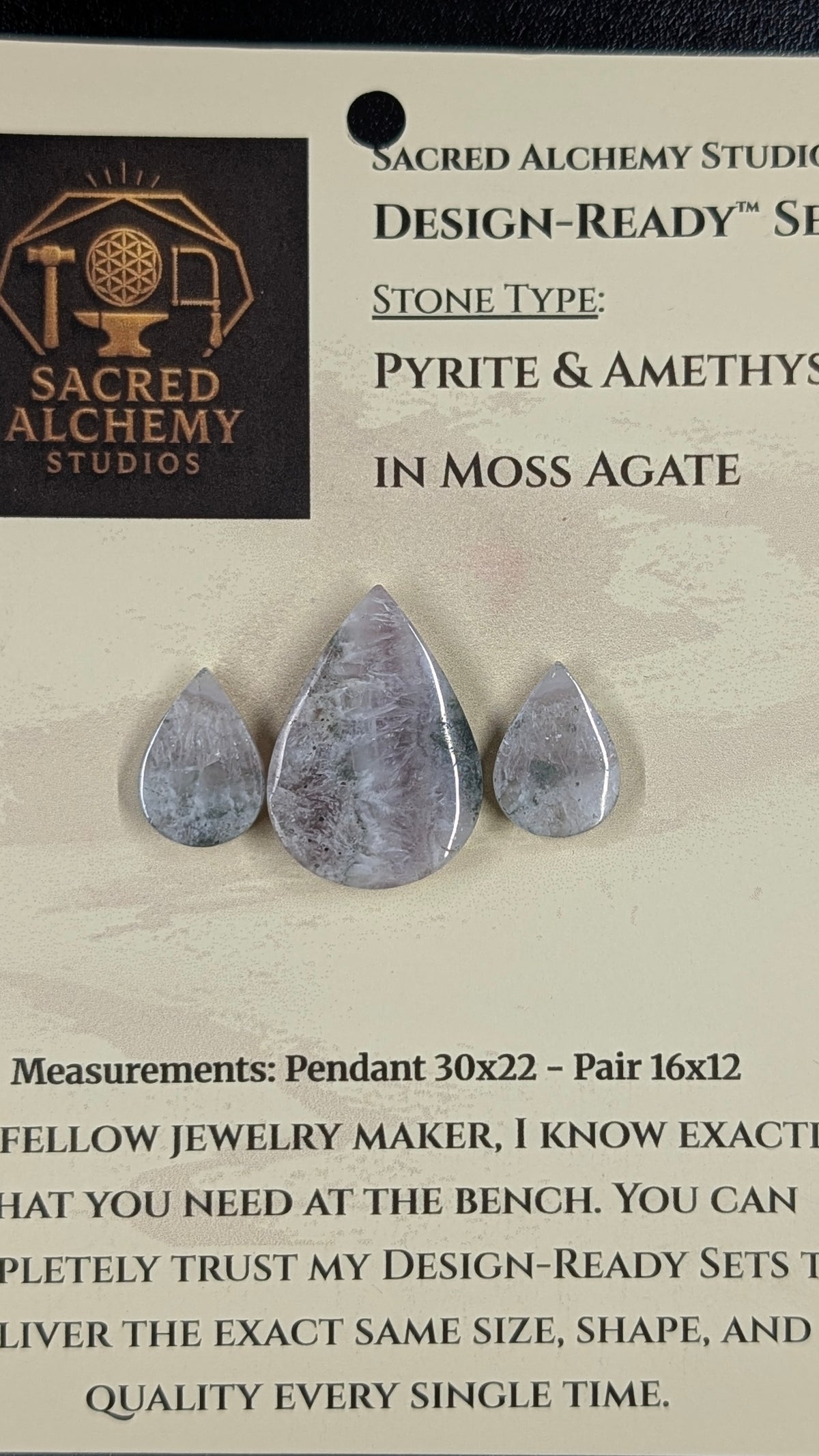 Tear Shape - Pyrite & Amethyst in Moss Agate - Design-Ready™ Set