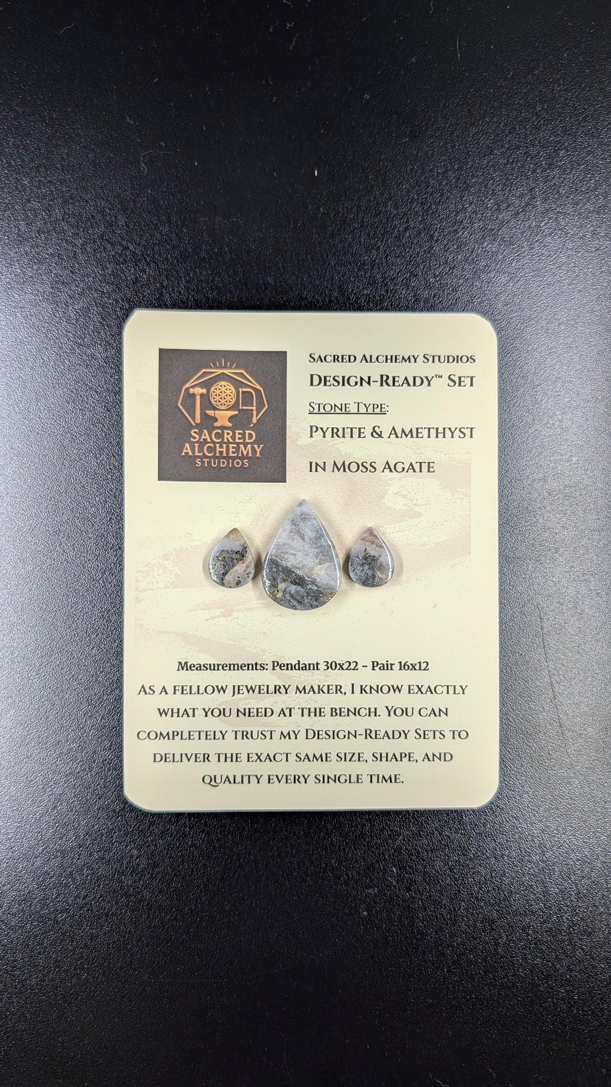 Tear Shape - Pyrite & Amethyst in Moss Agate - Design-Ready™ Set