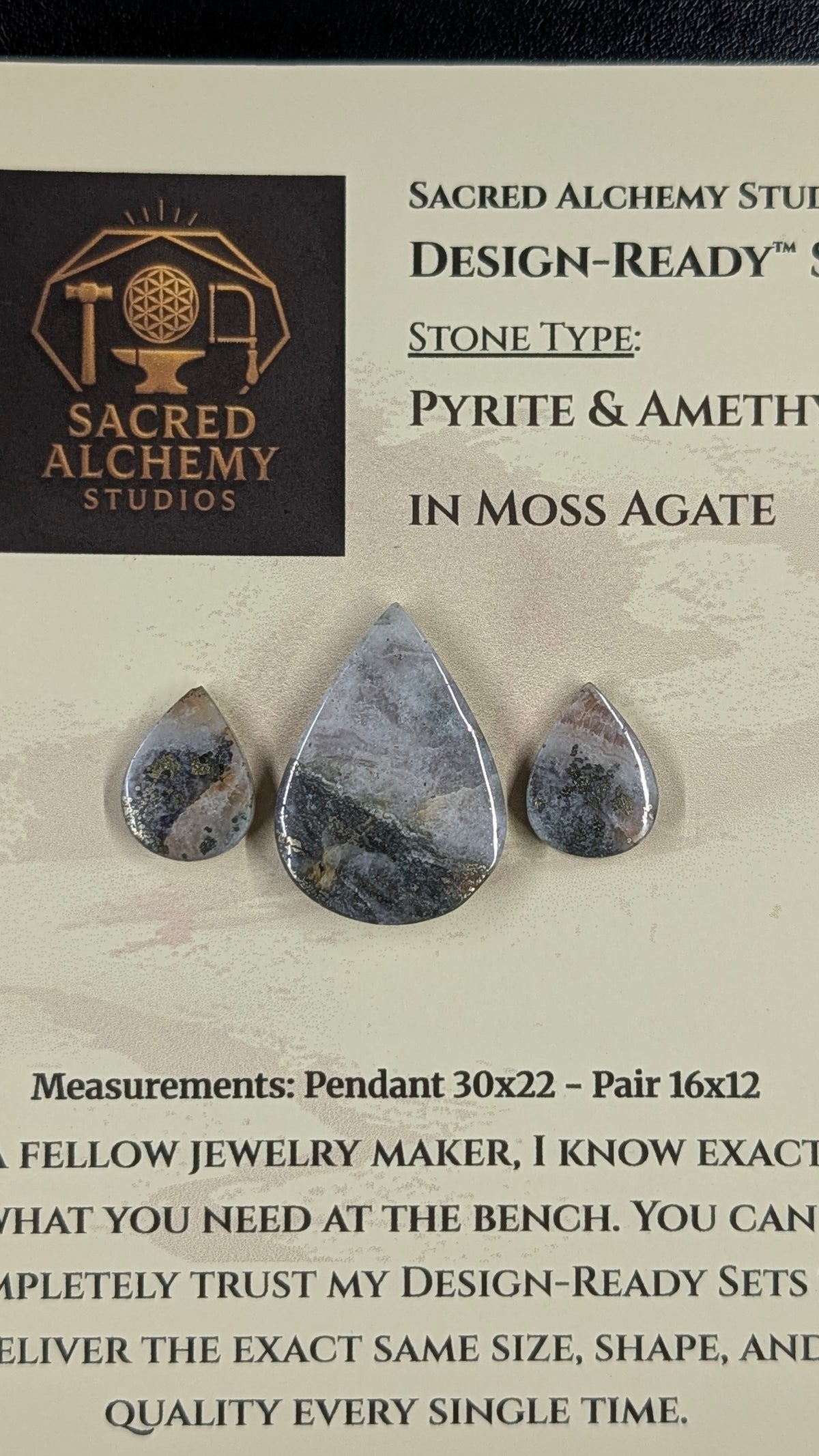 Tear Shape - Pyrite & Amethyst in Moss Agate - Design-Ready™ Set