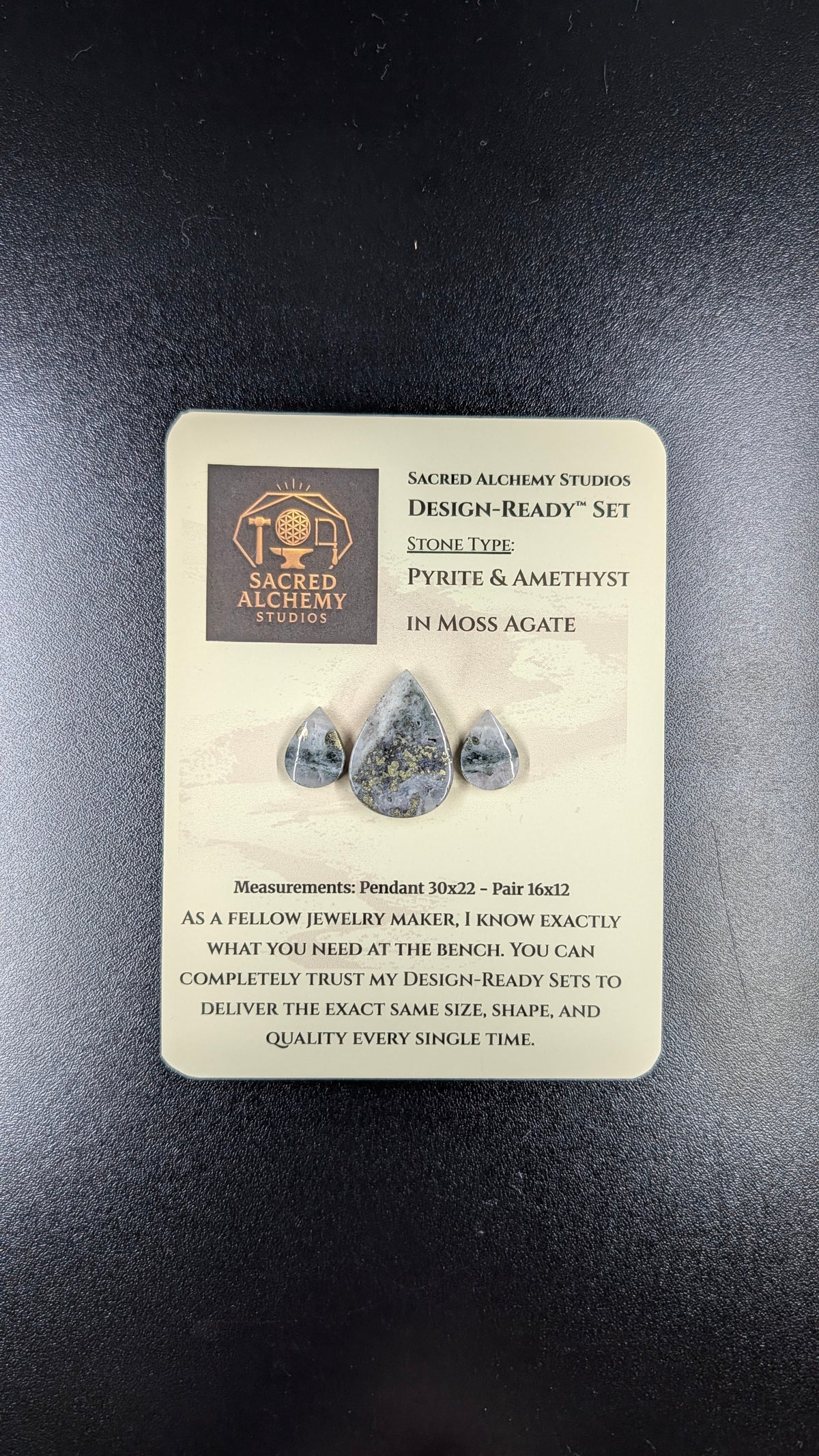 Tear Shape - Pyrite & Amethyst in Moss Agate - Design-Ready™ Set